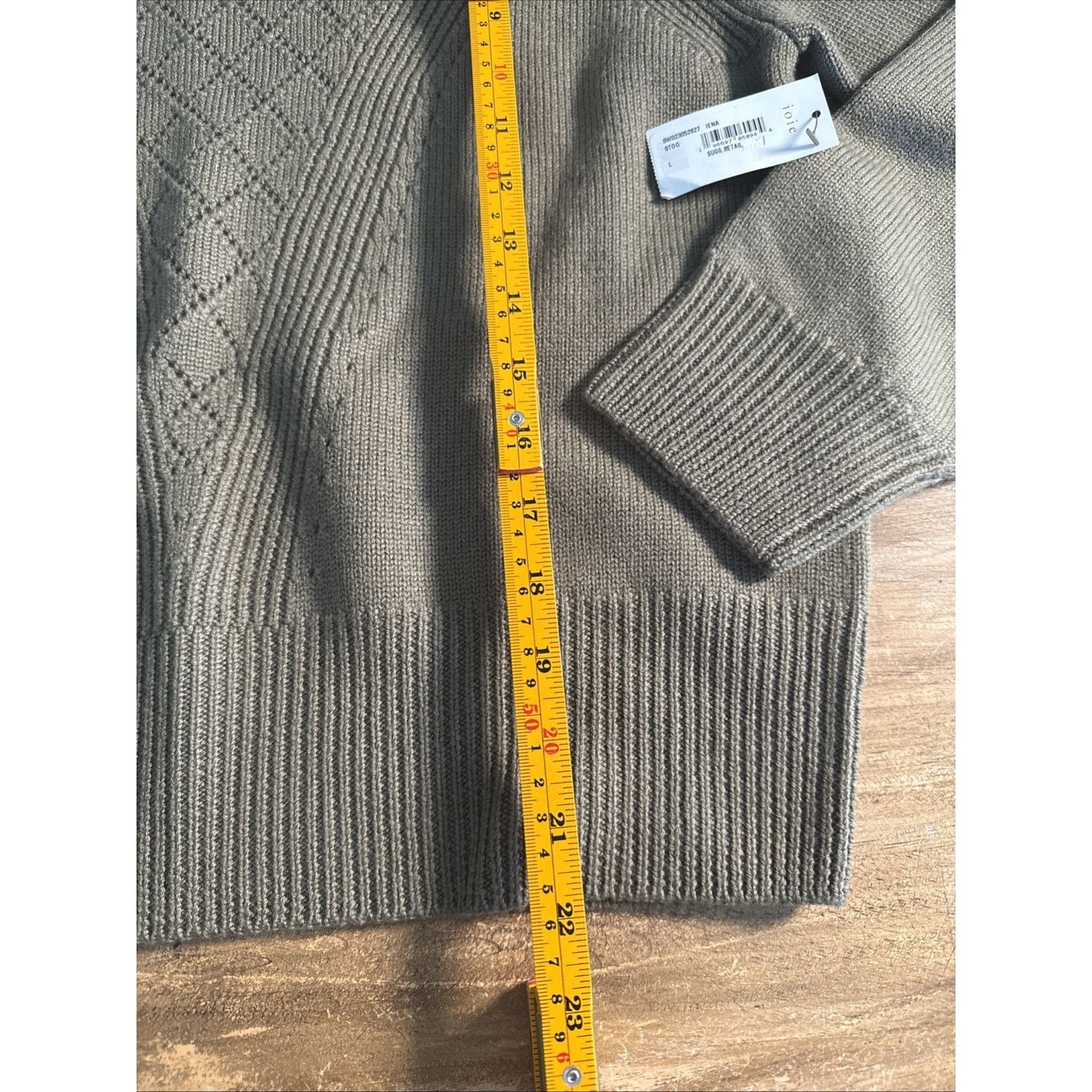 Joie Joie Iena Pointelle Knit Sweater Women Stone Gray Wool Crew Size L / US 10 / IT 46 - 7 Thumbnail