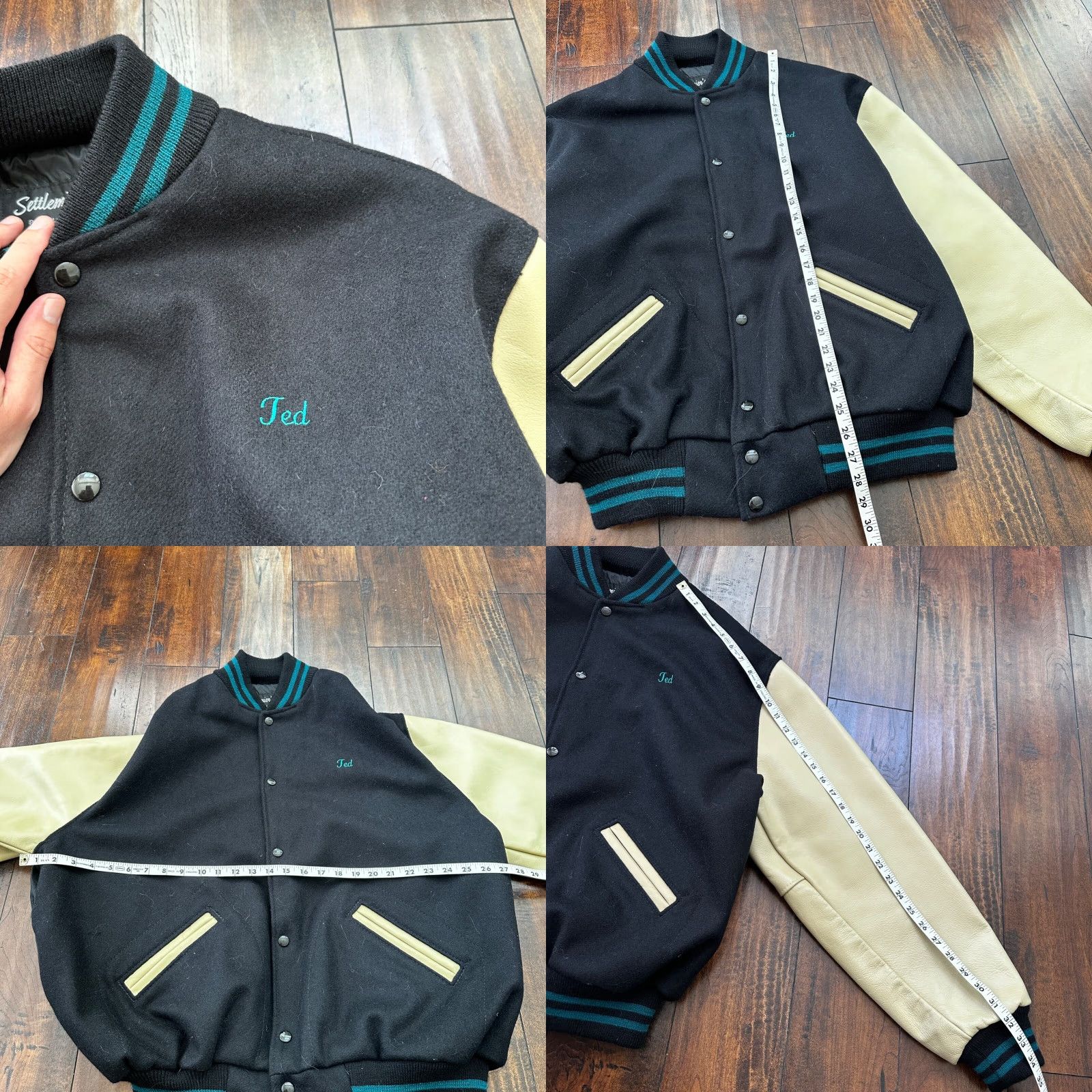 Vintage VTG Graffiti Alley Varsity Leather Letterman 70s Jacket 48 Portland Cars Racing Blue Wool Pattern Solid Men Jacket 80s Classic Preppy Varsity Mens Size US M / EU 48-50 / 2 - 8 Thumbnail