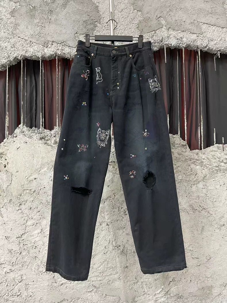 Balenciaga Balenciaga size S Distressed Diamond-Cut Cat Graffiti Deni Size US 27 - 1 Thumbnail