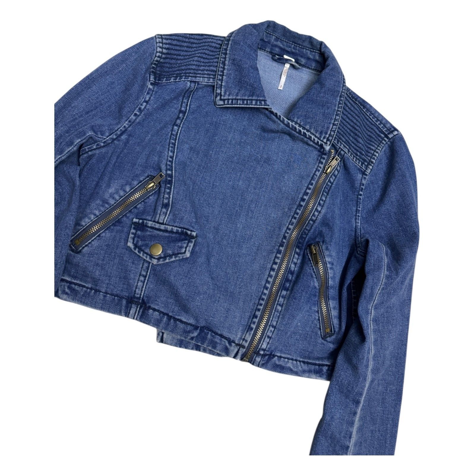 Free People FREE PEOPLE Designer CROPPED Denim Blue Jean Jacket Small Size S / US 4 / IT 40 - 3 Thumbnail