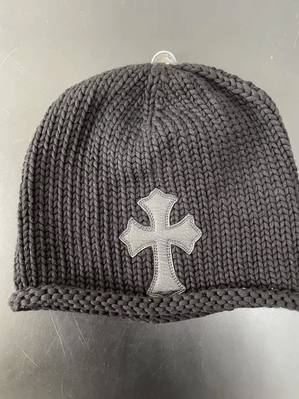 Chrome Hearts Black Leather Cross Beanie