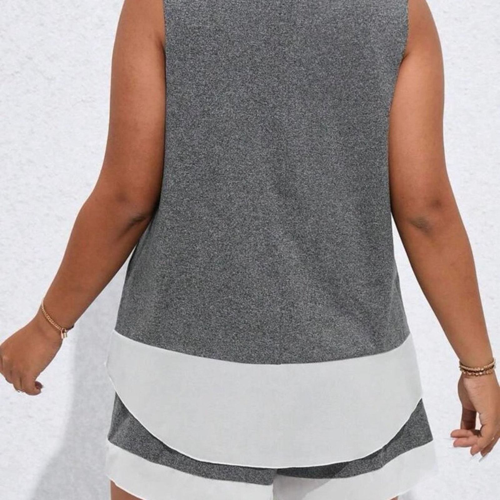Other Lune Two Tone Tank Top & Drawstring Waist Shorts Dark Grey M Size 33" - 4 Thumbnail