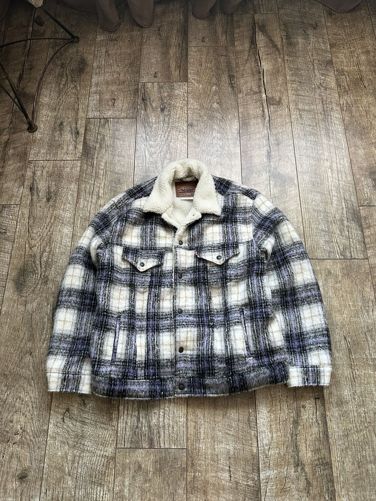 image of Levis x Levis Made Crafted Levi’S Vintage Fit Wool Sherpa Check Trucker Jacket, Men's (Size Large)