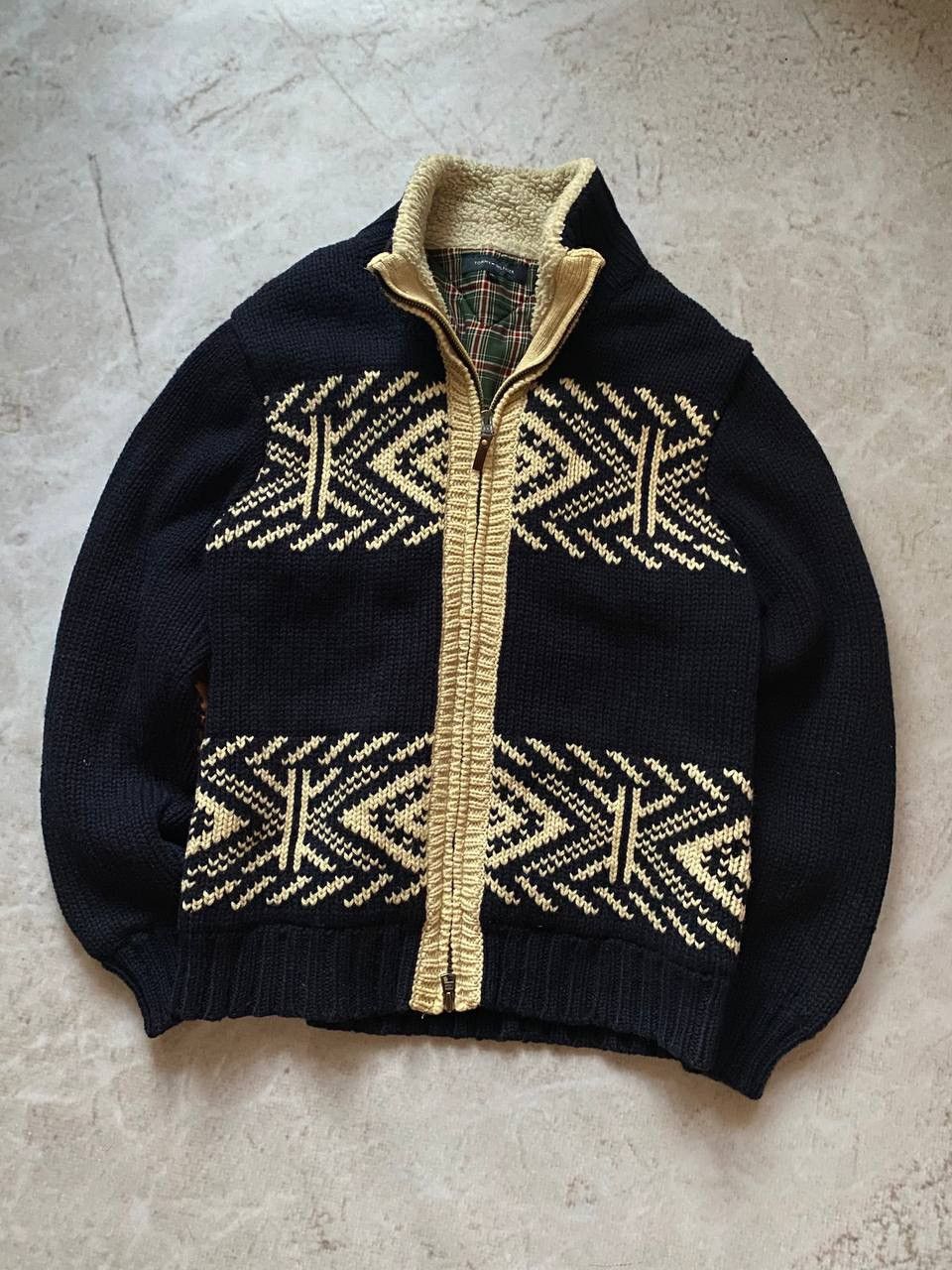 Tommy Hilfiger × Vintage Vintage Tommy Hilfiger Navajo Aztec Knit Zip Up Jacket Y2K Size US XL / EU 56 / 4 - 1 Thumbnail