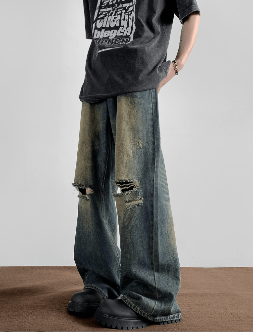 Japanese Brand × Jean Men's American retro distressed loose casual ripped jeans Size US 32 / EU 48 - 3 Thumbnail