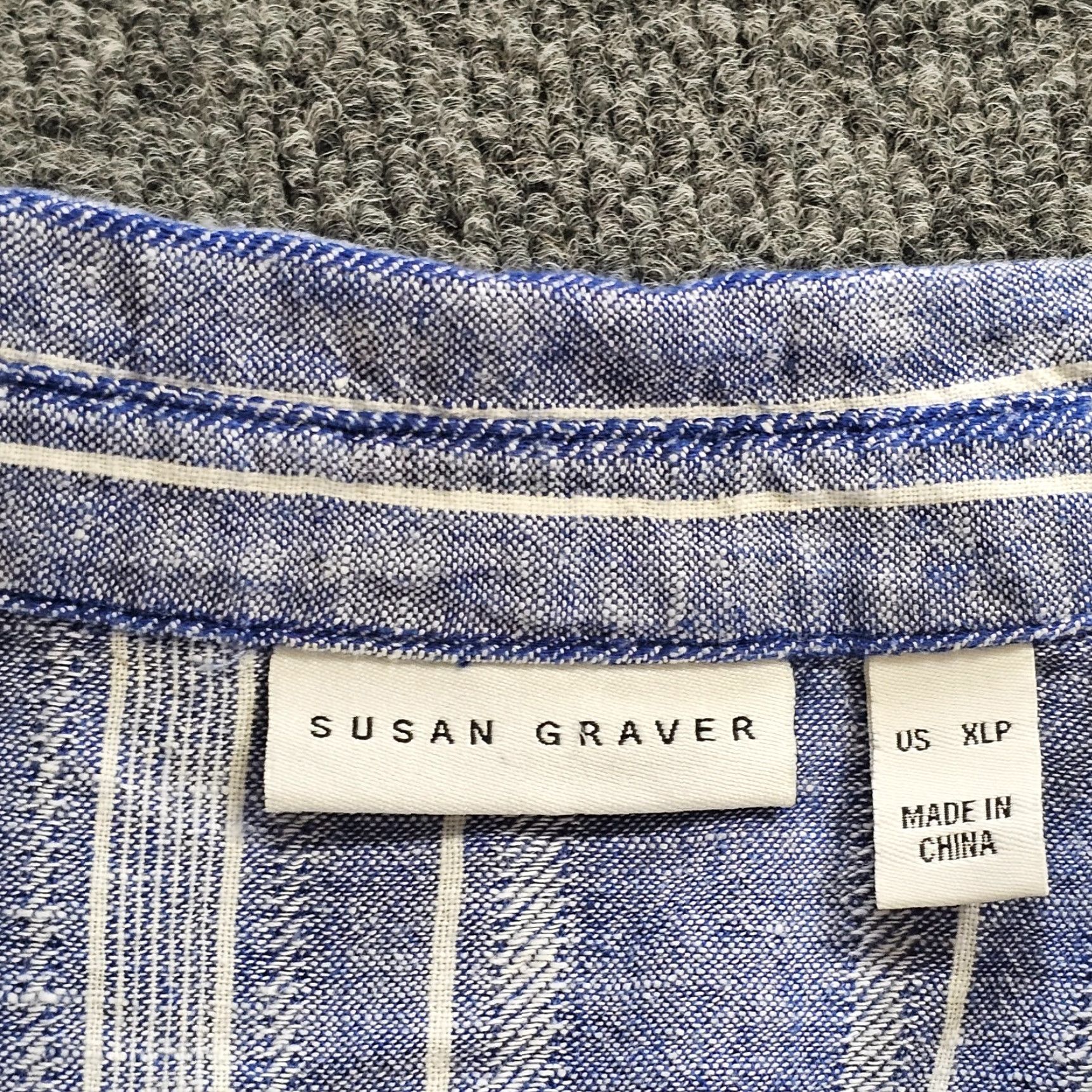 Vintage Susan Graver Top Women XL Petite Blue Linen Striped Button Long Sleeve Casual Blouse Size XL / US 12-14 / IT 48-50 - 3 Thumbnail