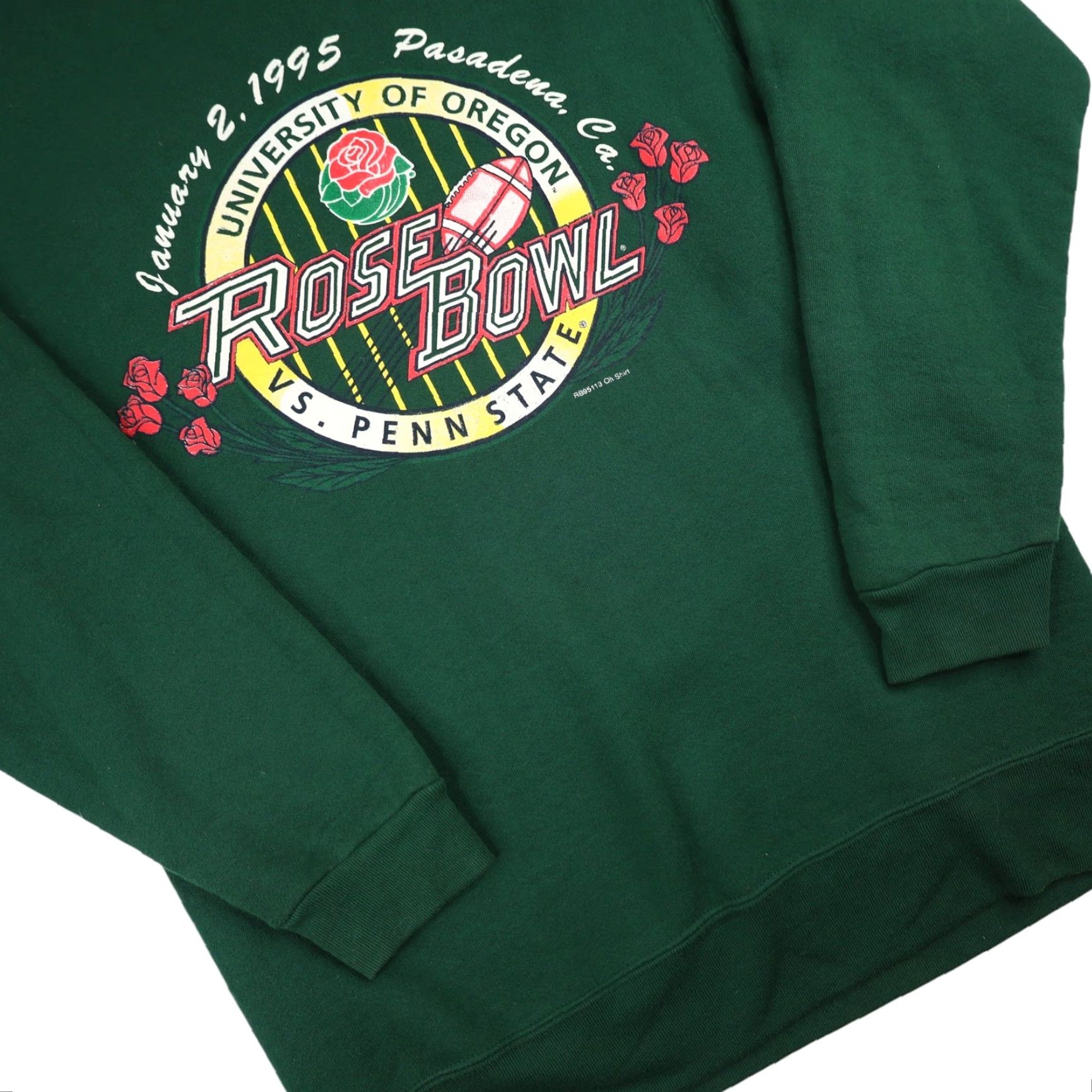 VINTAGE 1995 University of Oregon Ducks Rose Bowl Graphic Sweatshirt Mens Medium Green Sweatshirt
