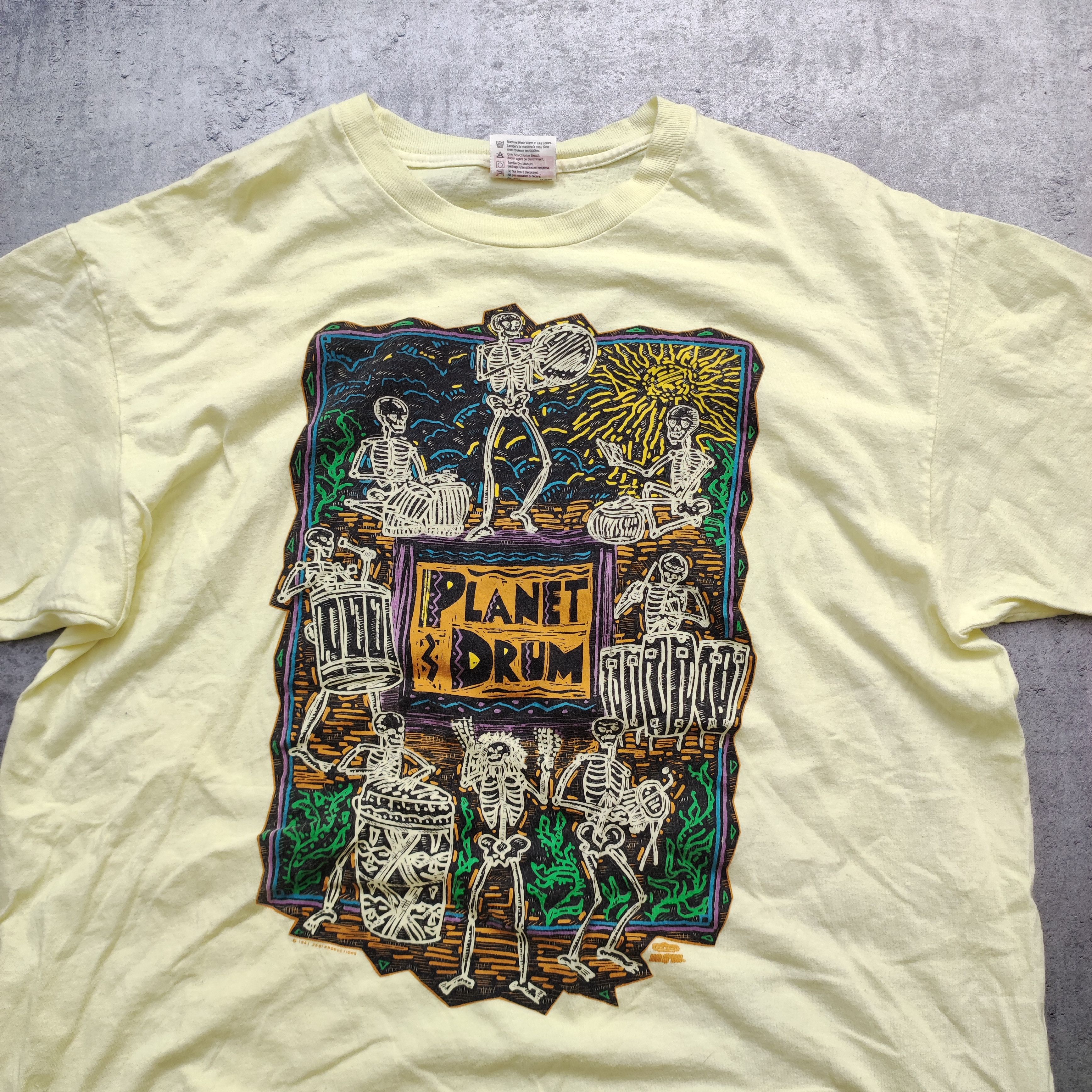Band Tees × Vintage RARE 1991 Limited Planet Drum Light Yellow Band Promo Tee Size US XL / EU 56 / 4 - 4 Thumbnail