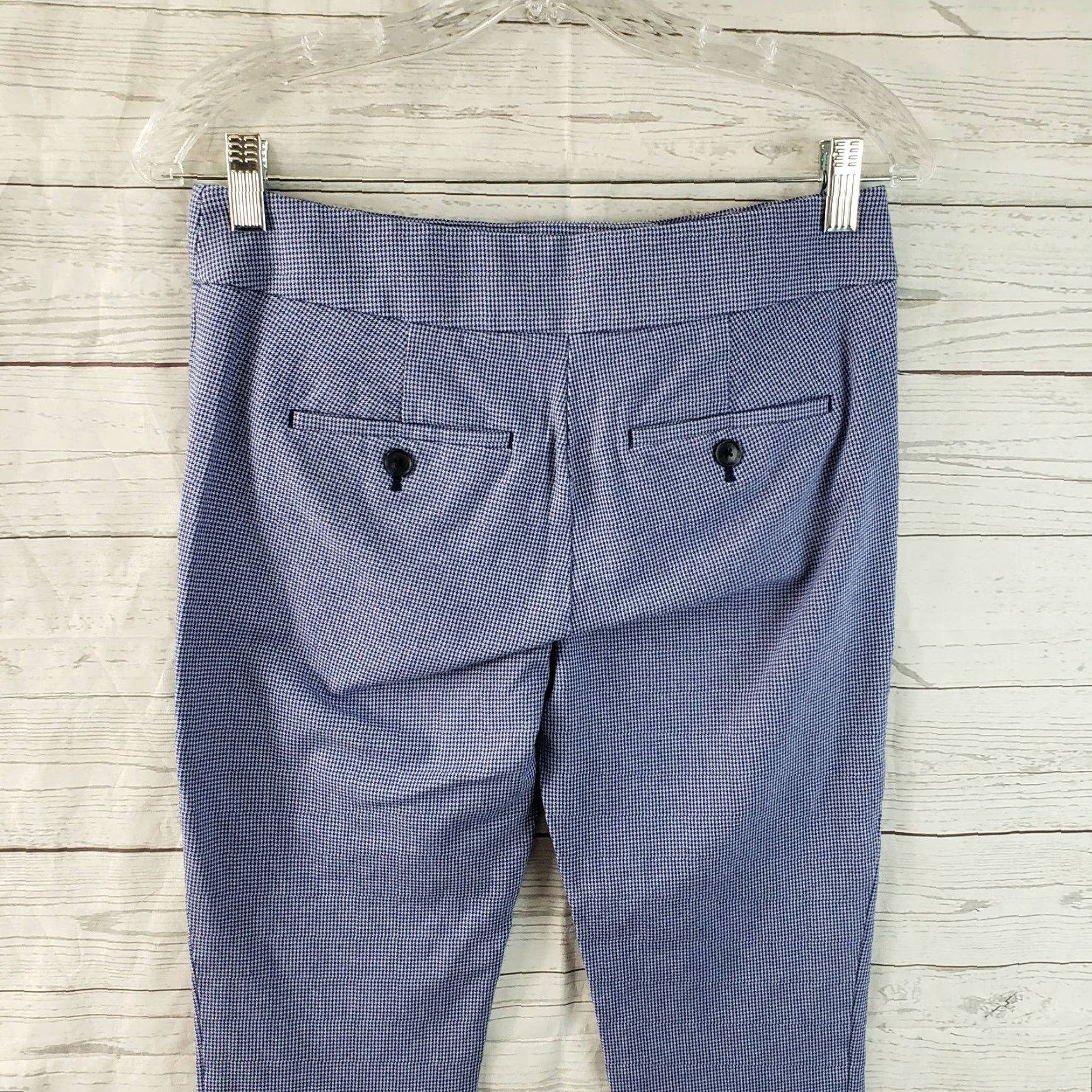 Ann Taylor Ann Taylor LOFT Womens Marisa Cropped Pants Sz 0 Blue Houndstooth Cotton Blend Size 25" / US 0 / IT 36 - 5 Thumbnail