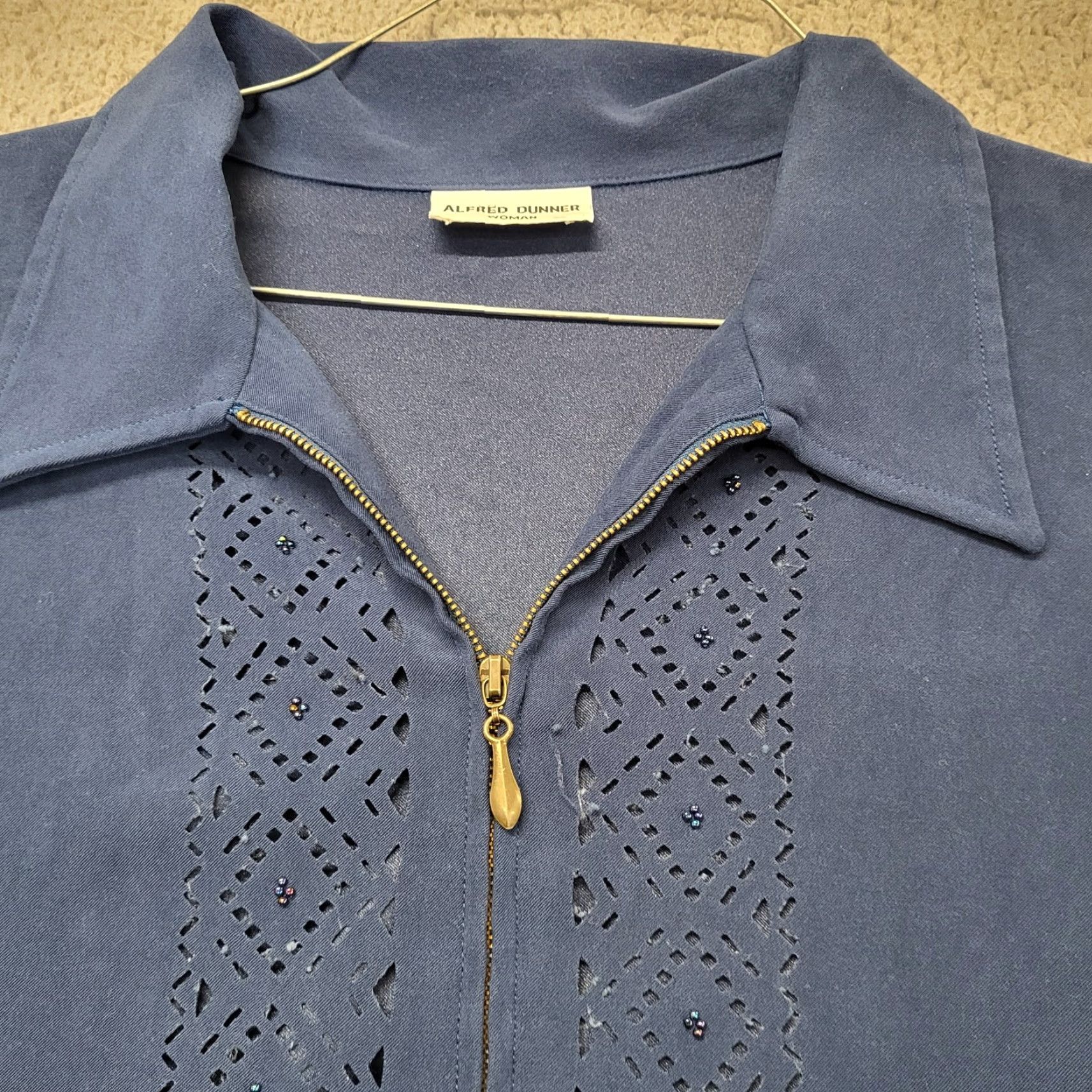 Vintage Alfred Dunner Full Zip Jacket Women's 3XL Blue Laser Cut Beads Jacket Womens 3XL Blue Beaded Zipper Casual Travel 90s City Classic Designer Womens Size XXL / US 16-18 / IT 52-54 - 3 Thumbnail