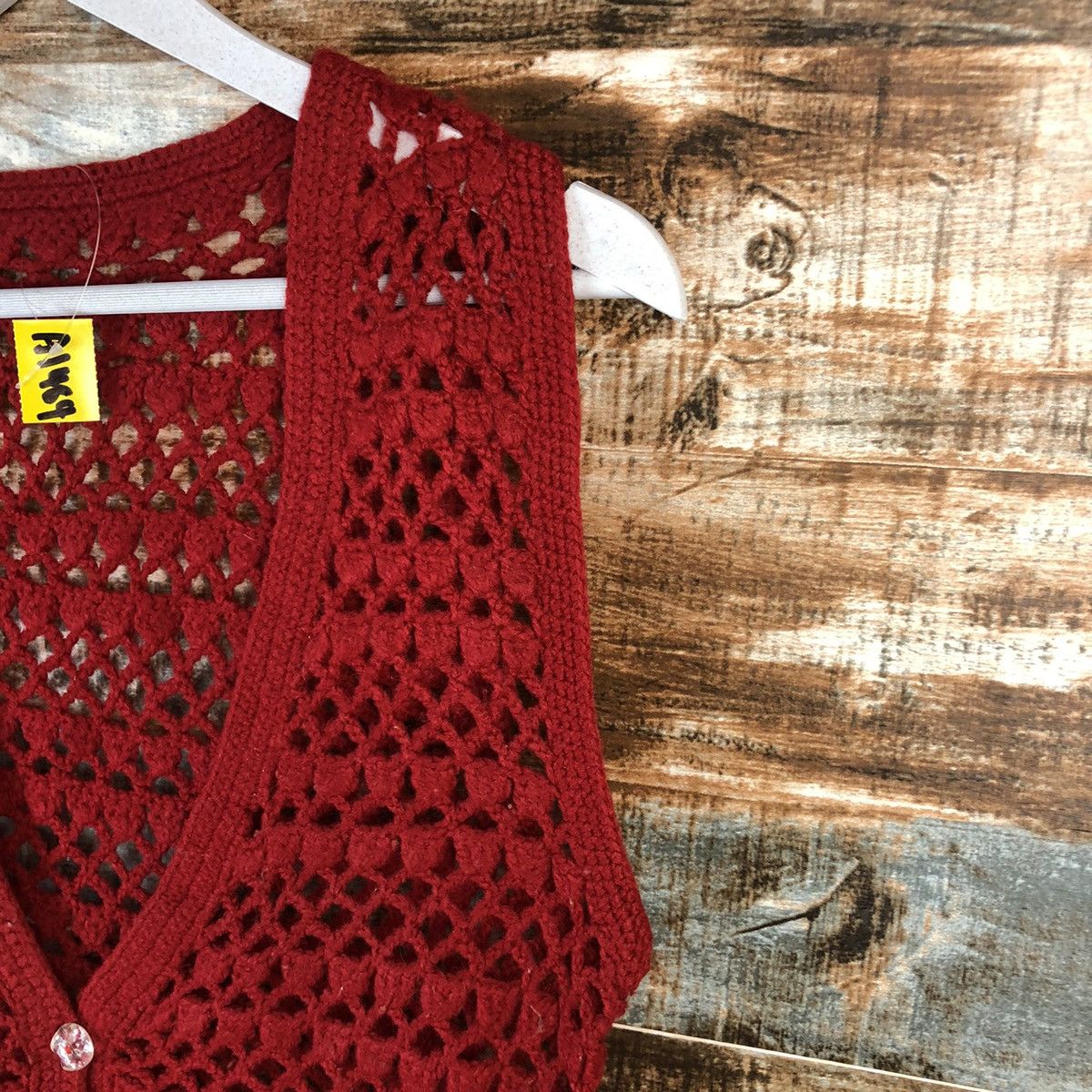 Japanese Brand Japan crochet meshnet Red Cardigan Vest #A1484 Size S / US 4 / IT 40 - 8 Thumbnail