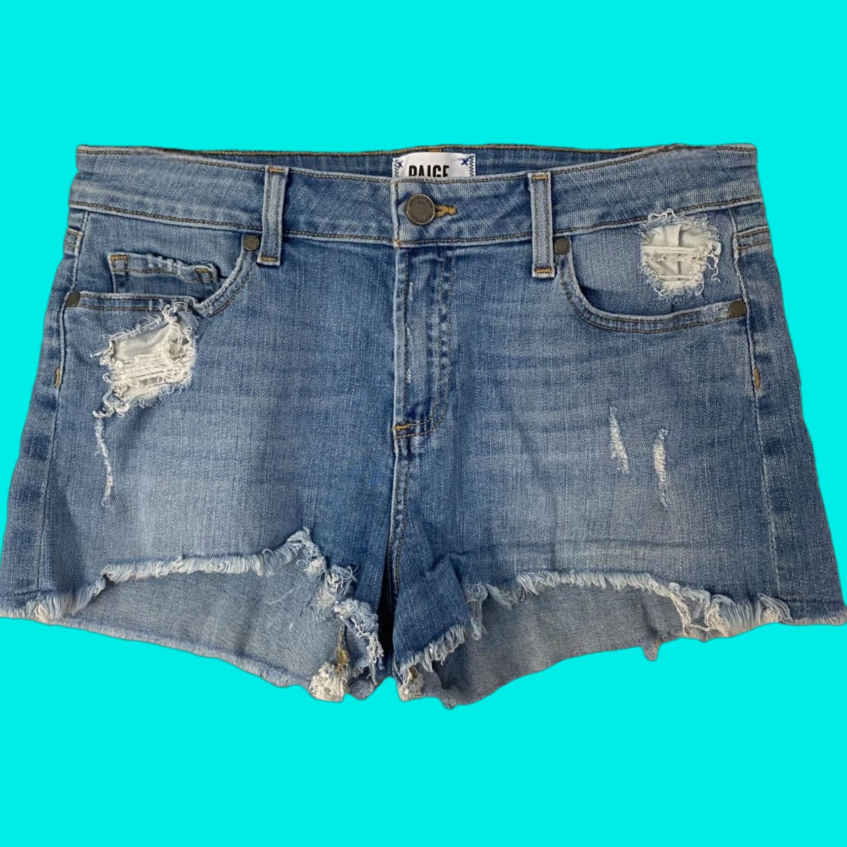Paige PAIGE Daryn Distressed Jean Shorts Womens 28 Mid-Rise Raw Hem Blue Denim Size 28" / US 6 / IT 42 - 1 Thumbnail