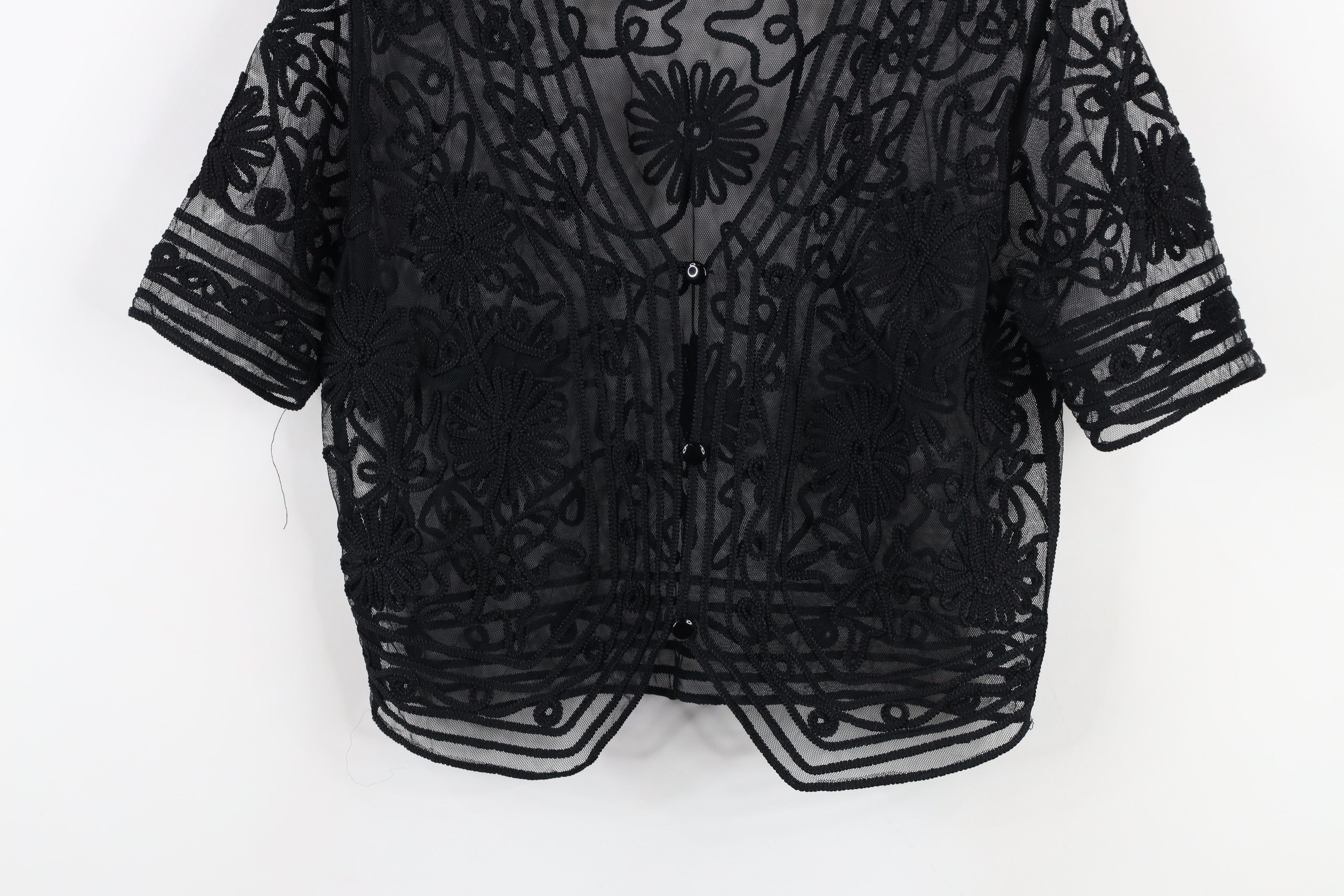 Vintage Vintage 90s Babydoll Lace Flower Cardigan Shirt Black Size S / US 4 / IT 40 - 3 Thumbnail