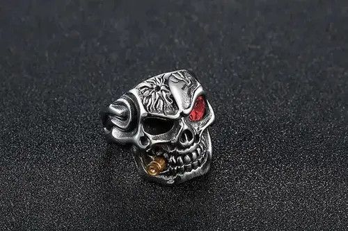 Nineteenth Letter Domineering Red Eye Skull Bite Bullet Ring Size ONE SIZE - 4 Thumbnail