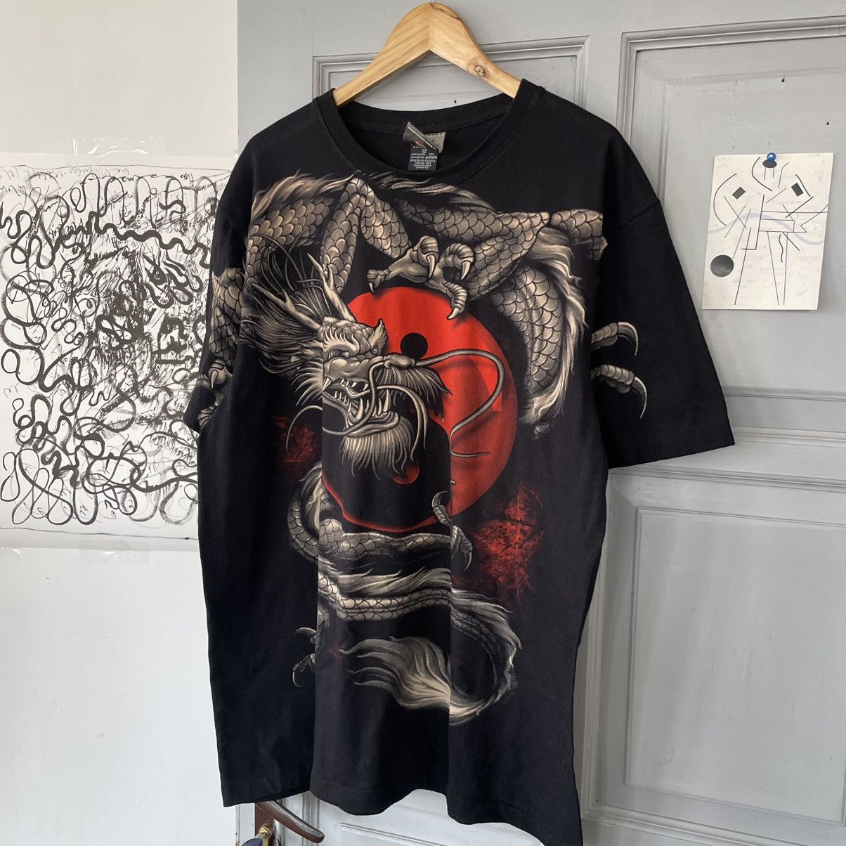Japanese Brand × Vintage Vintage 90’s Yin Yang Dragon All Over Print Y2K Size US XL / EU 56 / 4 - 2 Thumbnail