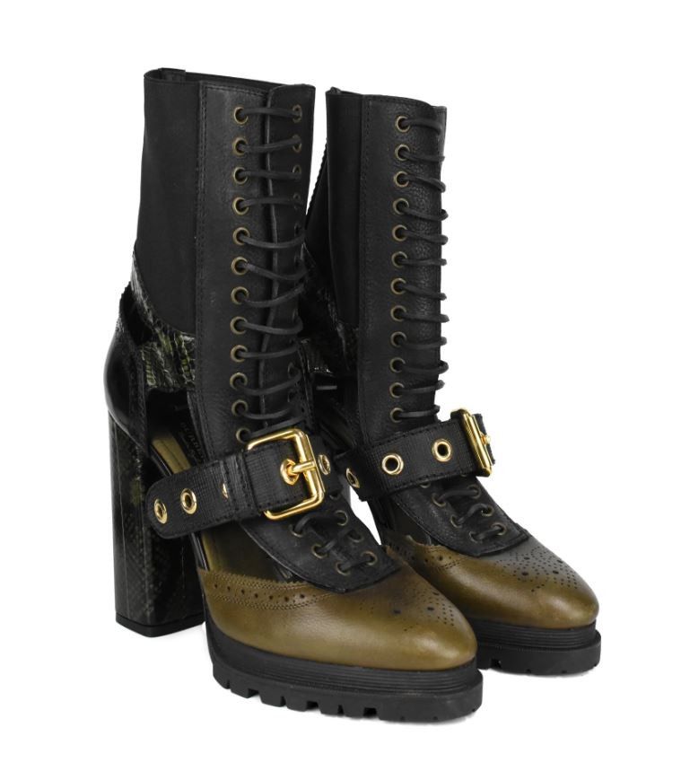 Burberry Burberry Black/Green Snakeskin Leather Heeled Ankle Boots Size US 11 / IT 41 - 4 Thumbnail