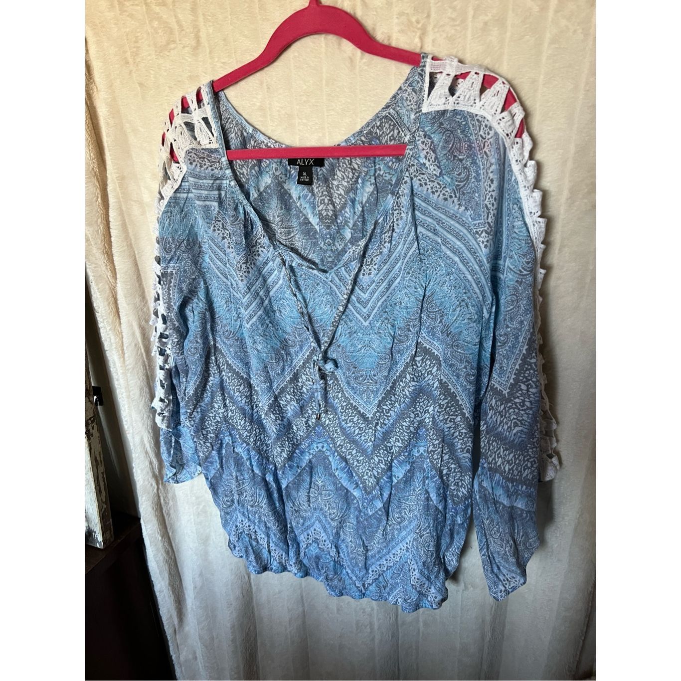 Alyx ALYX Blue Patterned V-Neck Shirt Woman’s Size XL Size XL / US 12-14 / IT 48-50 - 1 Thumbnail