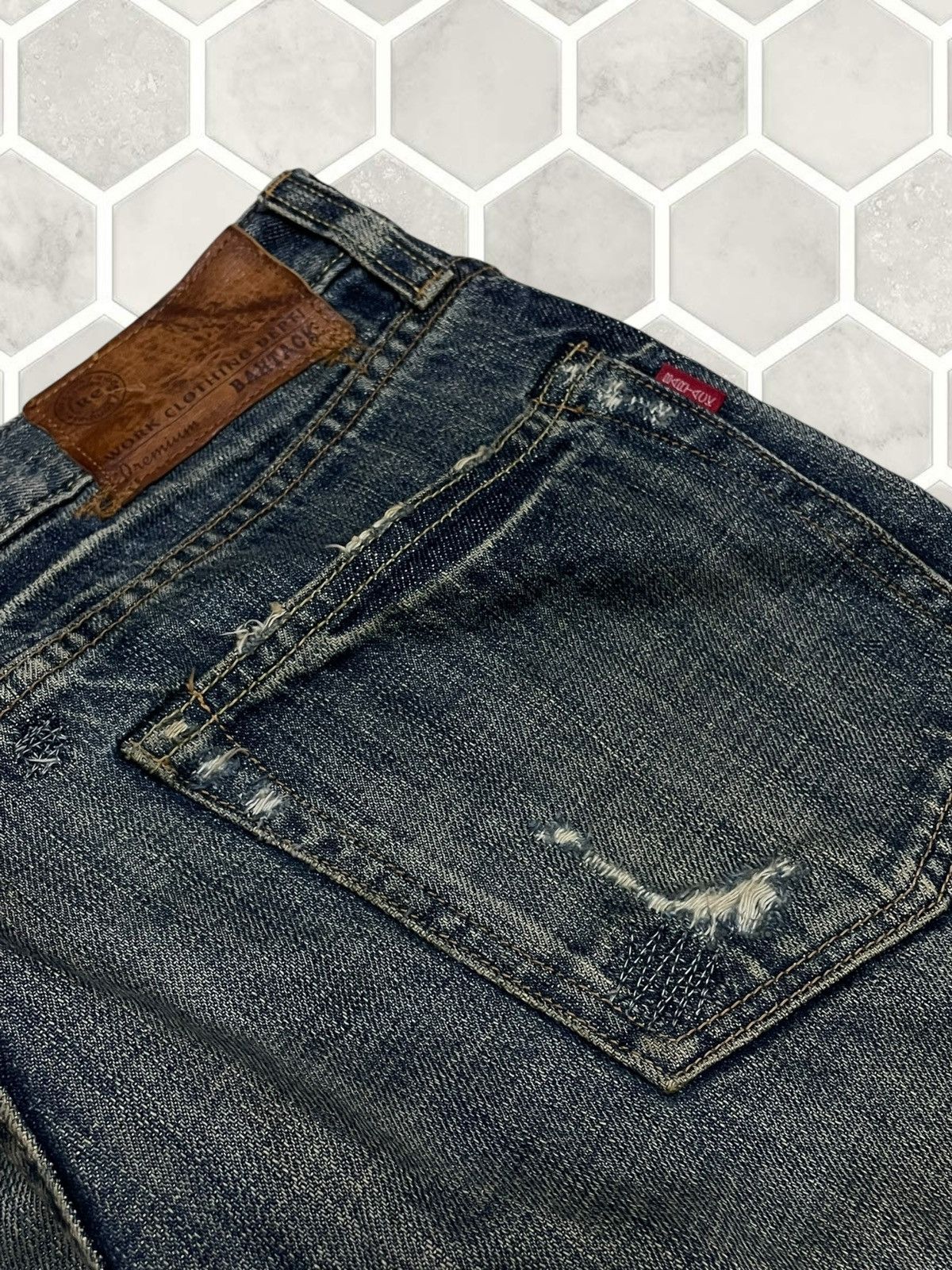 If Six Was Nine Vintage 1990s Rare Designer Japan Bartack Distressed Denim Size US 31 - 19 Thumbnail