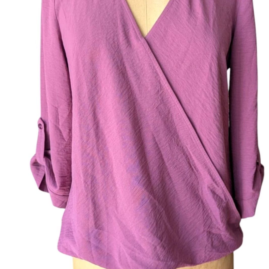 Vintage Fortune & Ivy Blouse Shirt Womens Collared Surplice 3/4 Roll Tab Sleeve Medium Mauve Pink Size M / US 6-8 / IT 42-44 - 5 Thumbnail