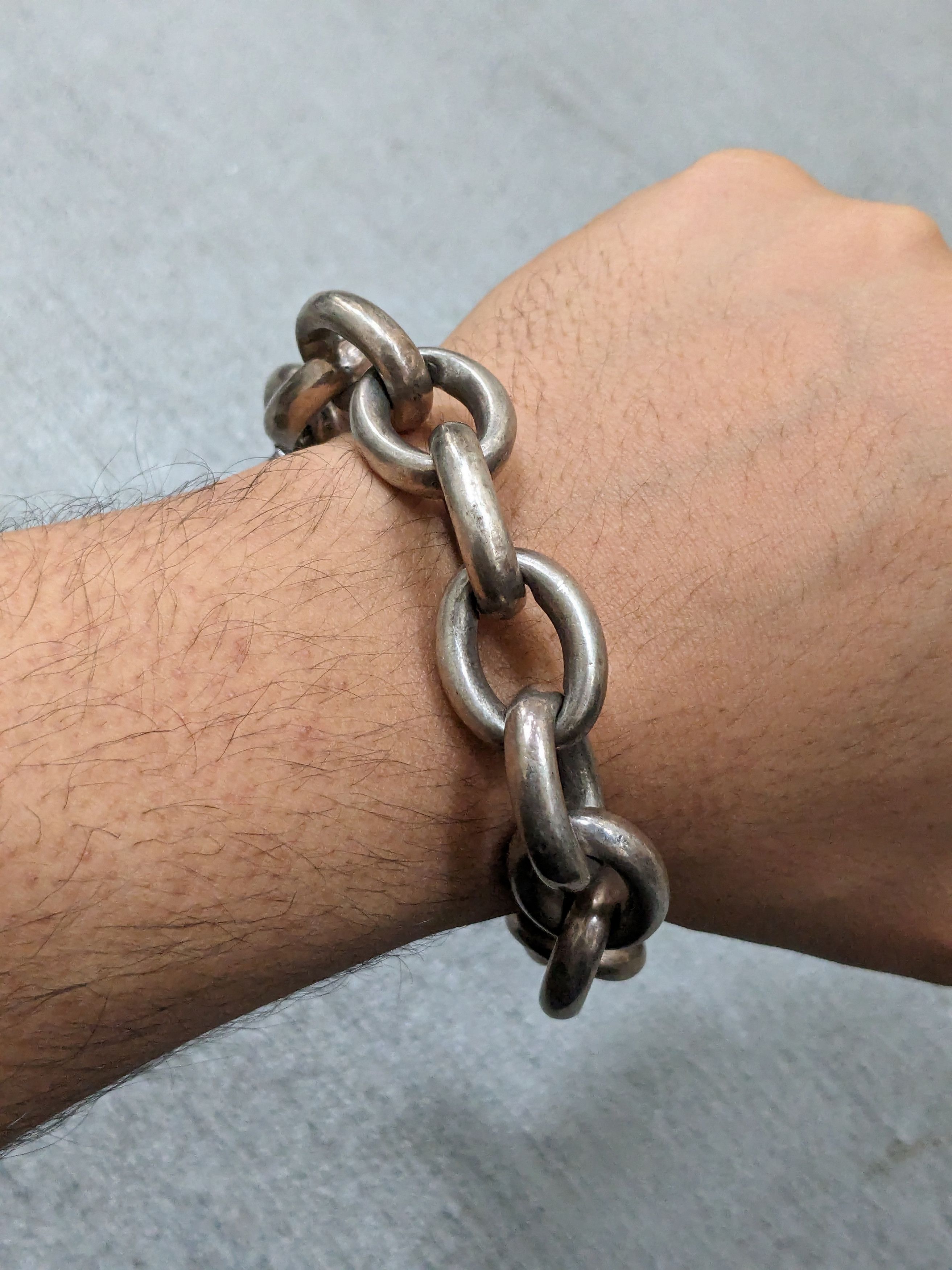 Avant Garde x Jewelry Vintage Sterling Silver Bracelet 9.5" Oval Chain Link 90S, Men's
