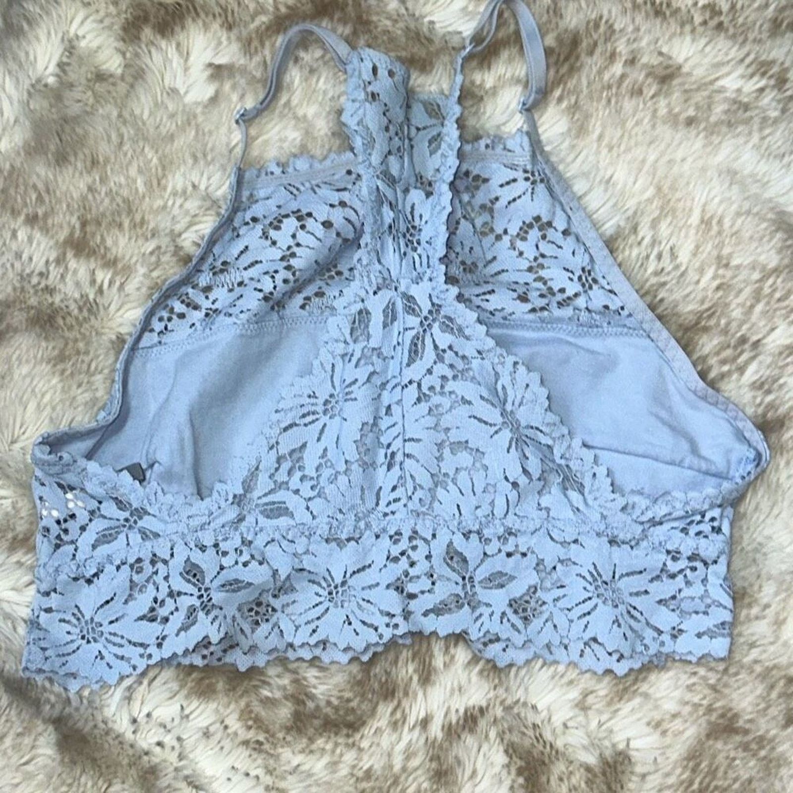 Other Aerie Light Blue Lace High Neck Racerback Bralette | Sz M Size ONE SIZE - 4 Thumbnail