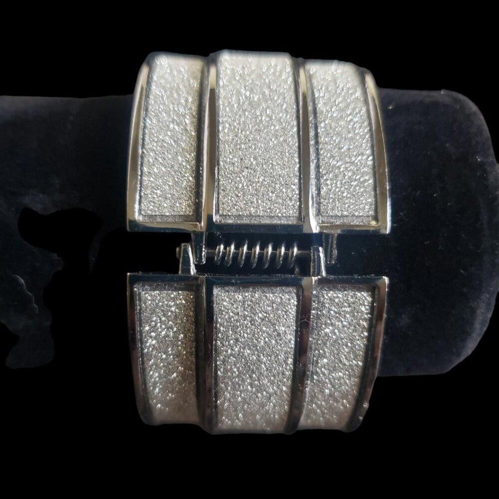 Designer Frosted Hinged Cuff Gunmetal Glitter Wings Size ONE SIZE - 4 Thumbnail