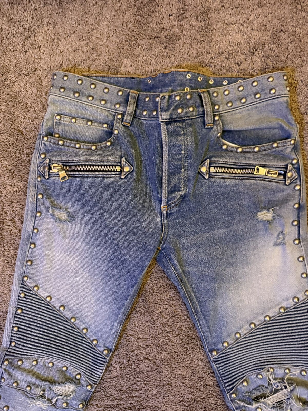 Balmain Balmain blue studded biker jeans Size US 28 / EU 44 - 2 Thumbnail