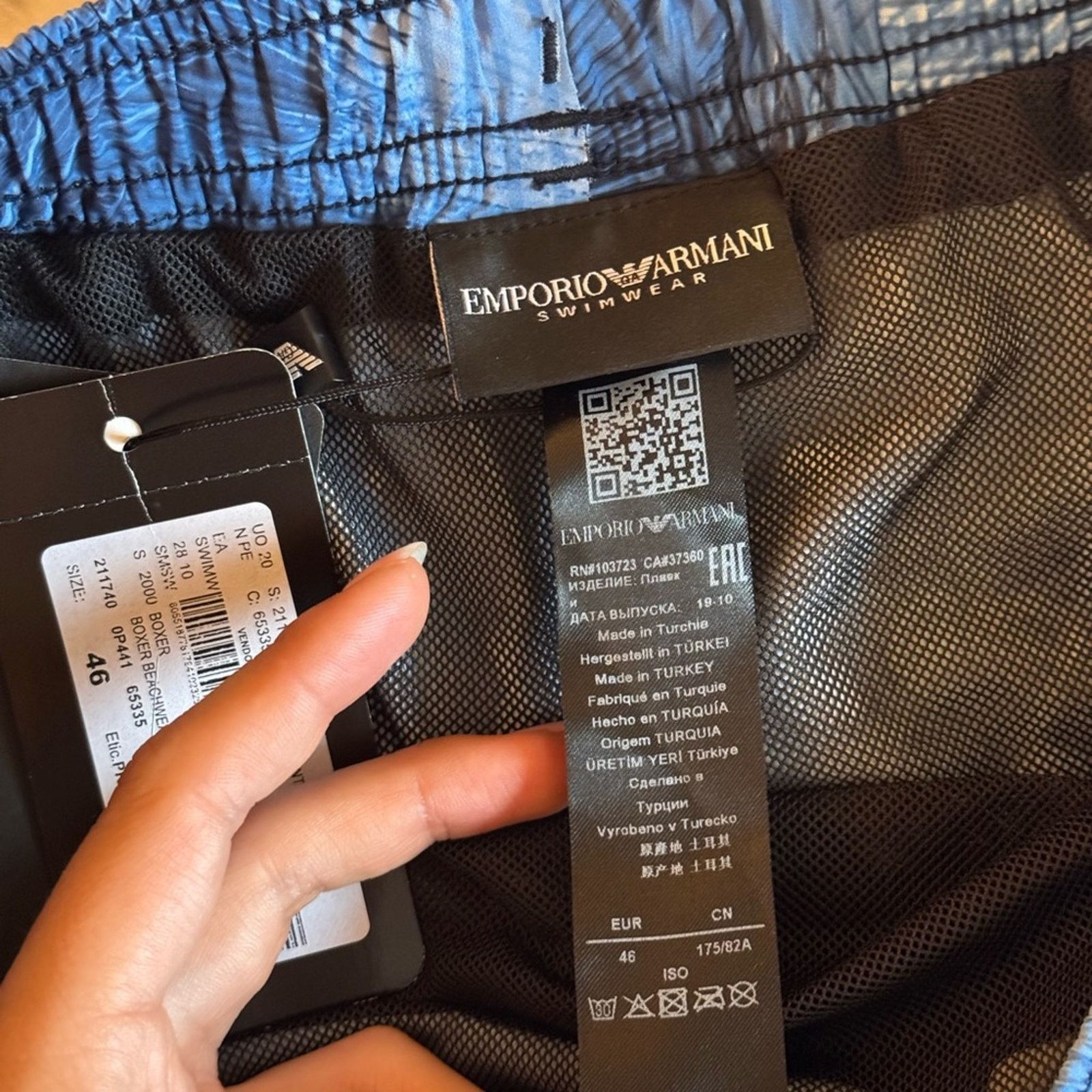 Emporio Armani Emporio Armani Men’s Swim Trunks Blue Palm Print NWT Size US 30 / EU 46 - 3 Thumbnail