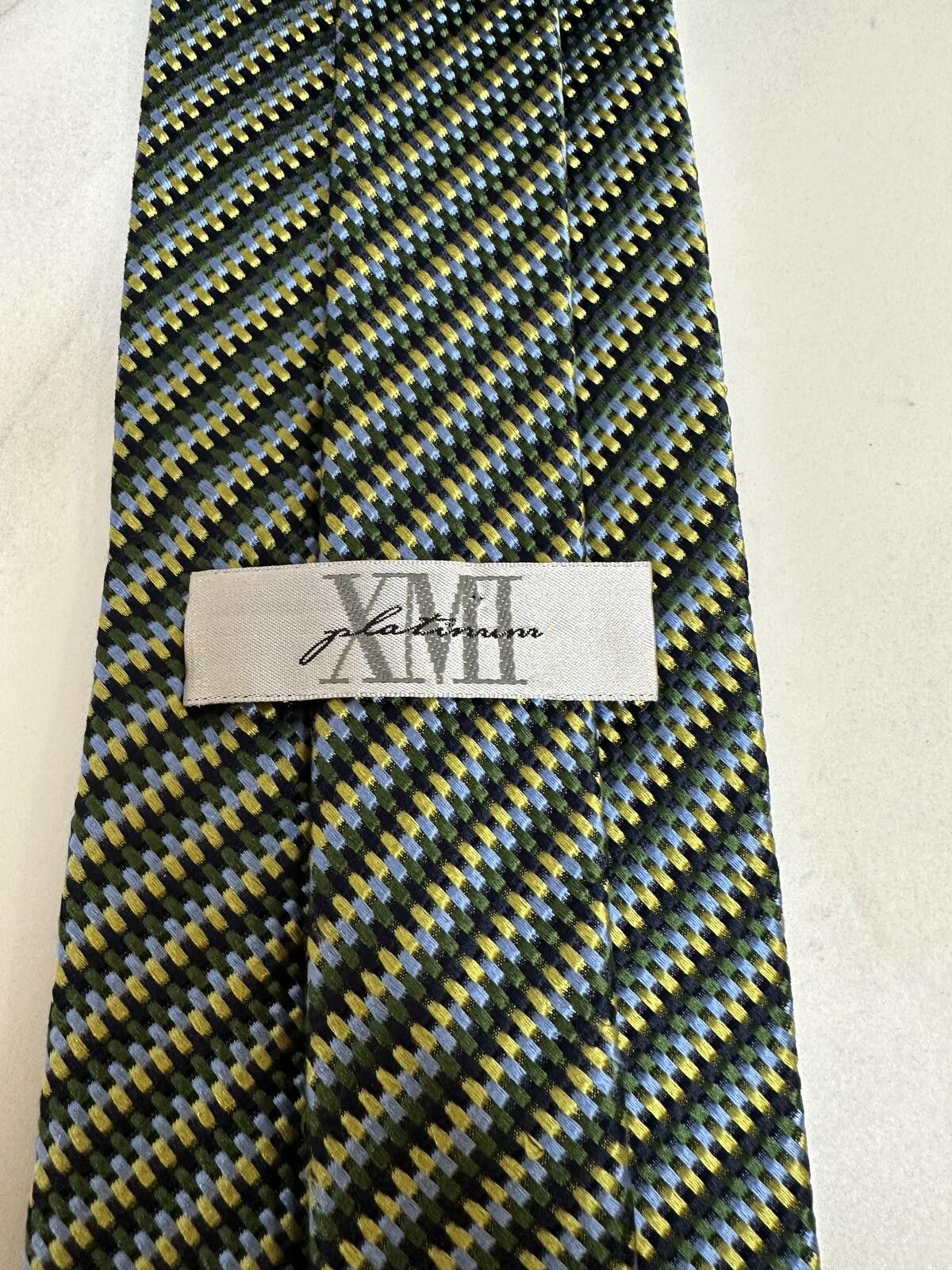 XMI Platinum XMI Platinum 100% English silk tie blue green gold geometric Size ONE SIZE - 5 Thumbnail