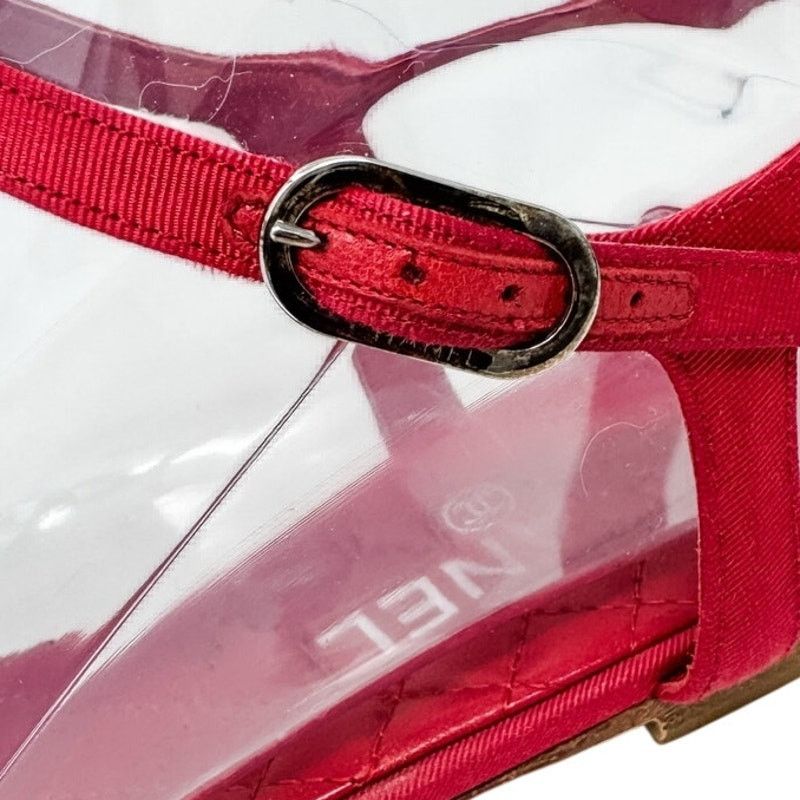 Chanel Chanel Red Silver Chain T Strap CC Logo Flat Sandals sz 37.5 Size US 7.5 / IT 37.5 - 10 Thumbnail