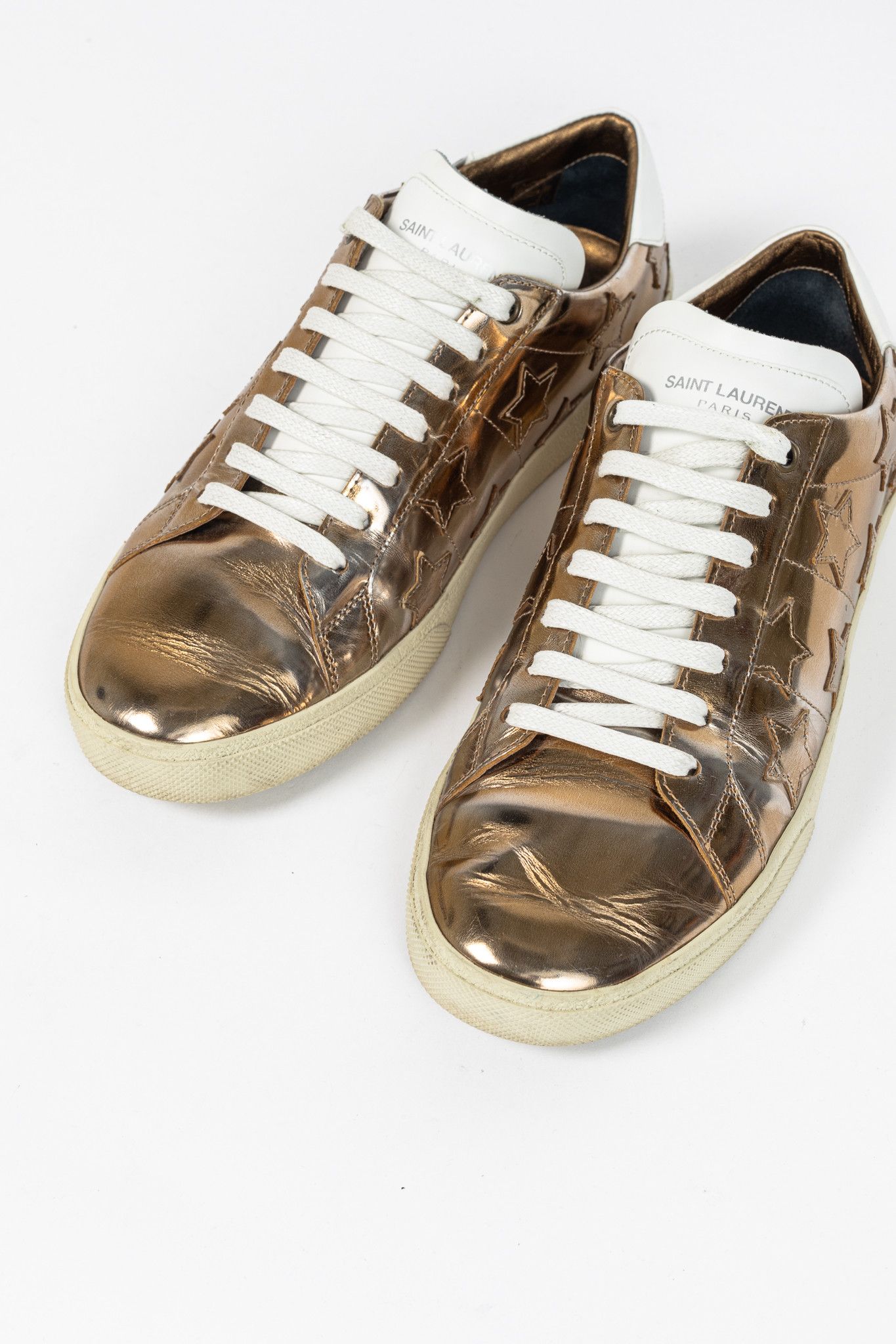 Saint Laurent Paris Saint Laurent SL/06 Gold Patent Star Low-Top Sneakers Size US 7 / EU 40 - 6 Thumbnail