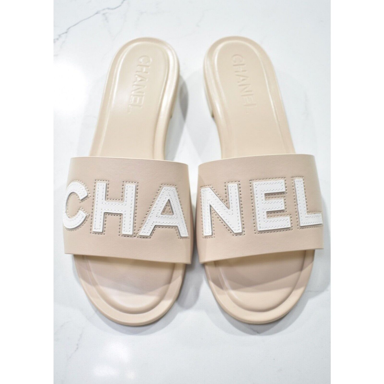 Chanel Chanel 23P Ivory White Leather CC Logo Letter Mules Slide Size US 9 / IT 39 - 7 Thumbnail