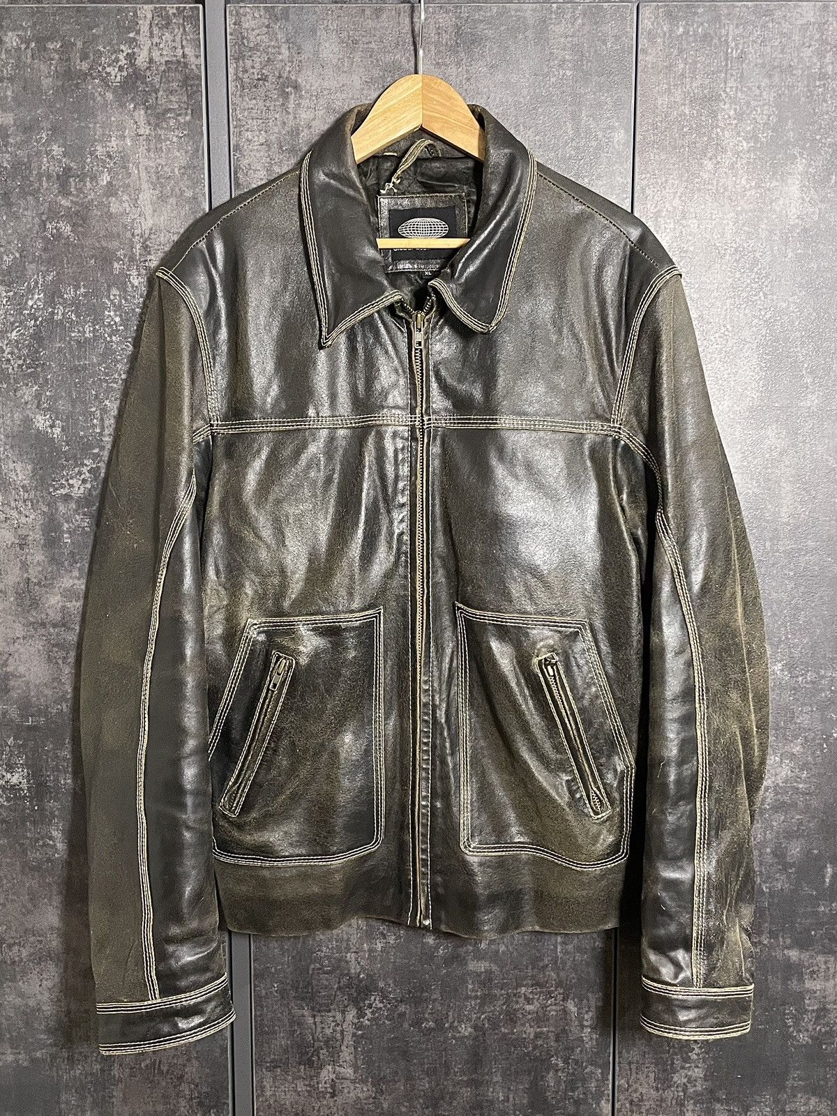 Leather Vintage 90s Faded Washed Leather Jacket Size US L / EU 52-54 / 3 - 6 Thumbnail