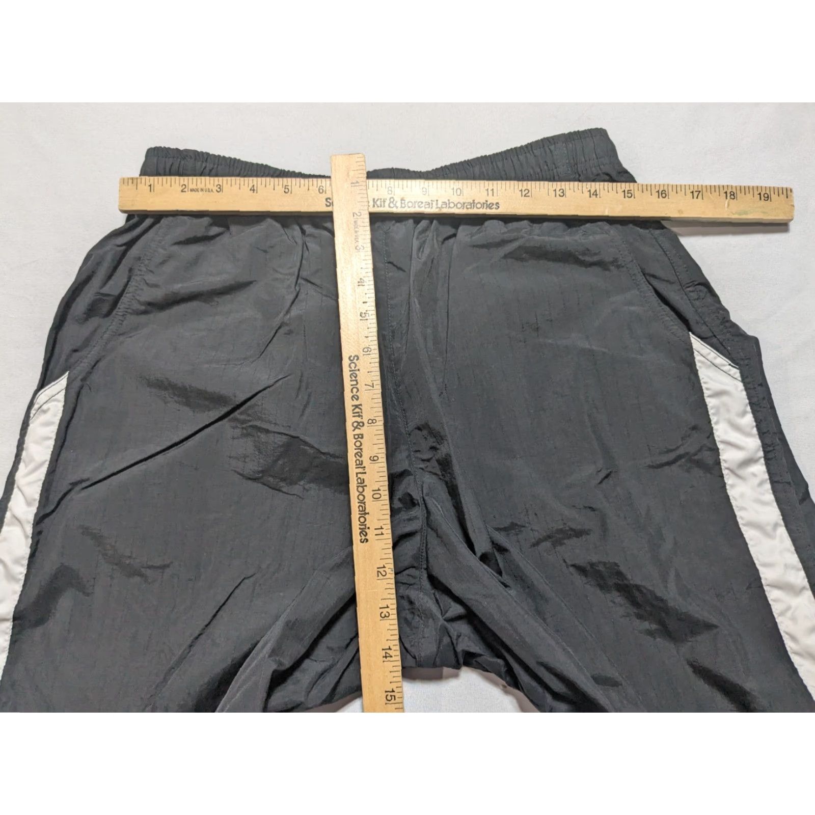 Nike VTG 90s NIKE Men Large Black Track Pants White Side-Stripe Blue Ankle Swoosh EUC Size US 33 - 7 Thumbnail