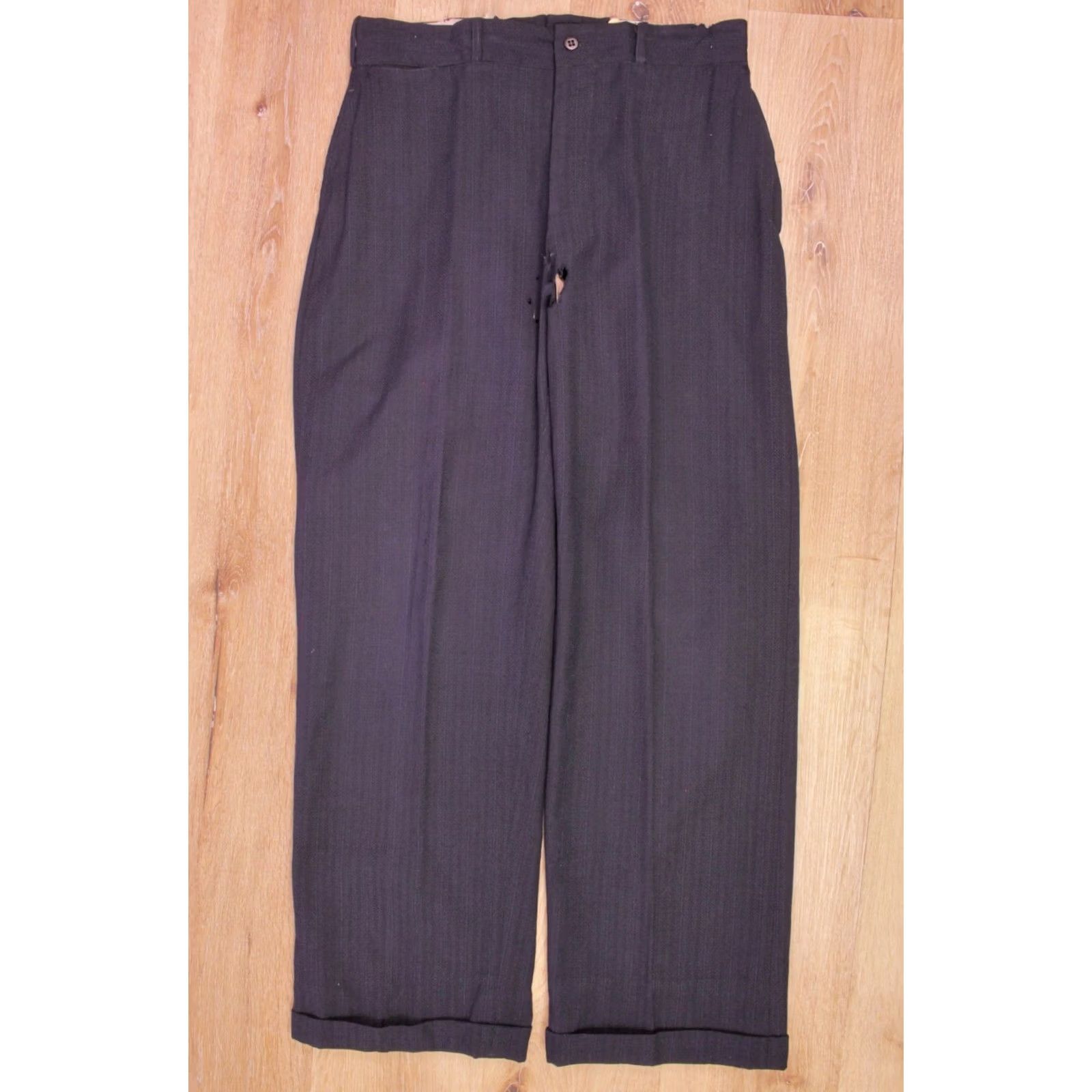 Vintage VINTAGE Men's VTG 20s AS IS Navy Wool 2 PC Suit Sz S-M 1920s Button Fly Pants Shirt Jacket Wool Navy Blue 1920s Mens Women Girls Boys Size 36R - 7 Thumbnail