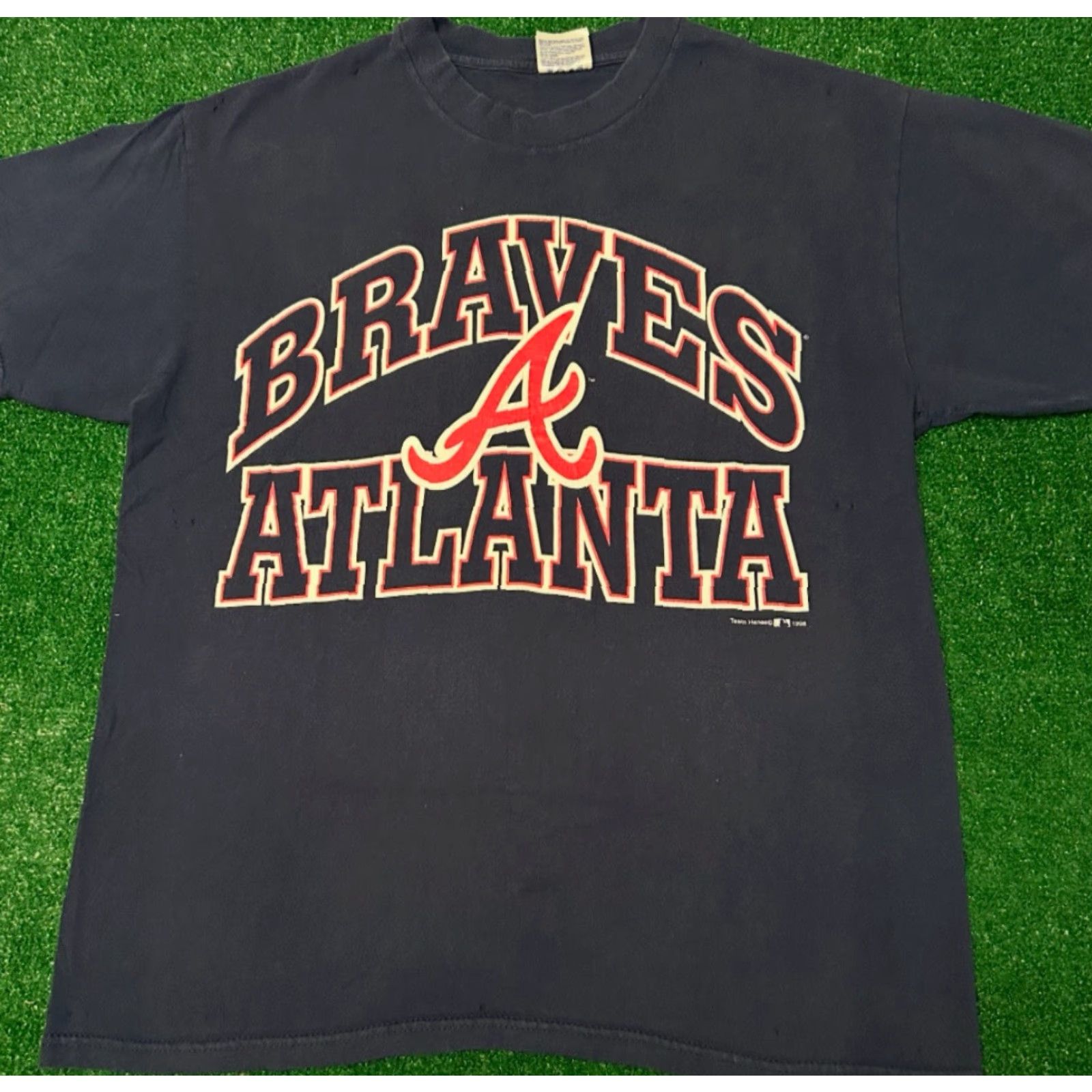 Spell VINTAGE 90s Atlanta Braves Spell Out Logo MLB VTG Shirt Mens Large Blue 1998 90s Sports USA Hip Hop Logo Short Sleeve T-Shirt Mens Size US L / EU 52-54 / 3 - 6 Thumbnail