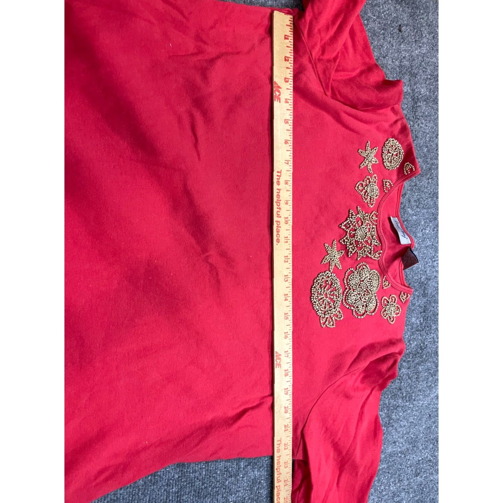 Vintage VINTAGE? No. CORAL BAY Shirt Womens XL Red Short Sleeve Beaded Top Size XL / US 12-14 / IT 48-50 - 3 Thumbnail
