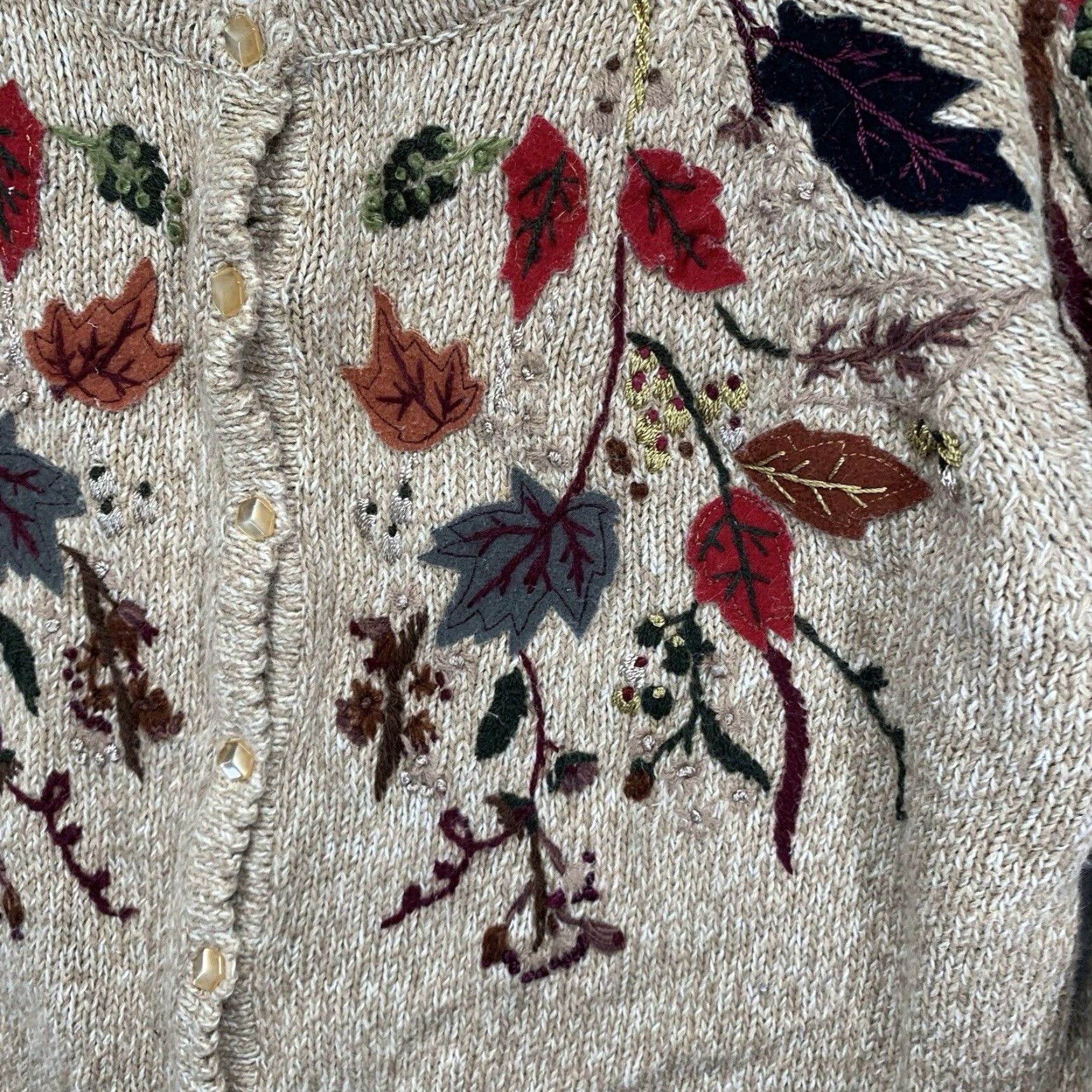 Vintage VINTAGE Women's Small Cardigan Sweater Bohemian Autumn Leaves 90s Flower Knit Chunky Fall Womens Size S / US 4 / IT 40 - 6 Thumbnail