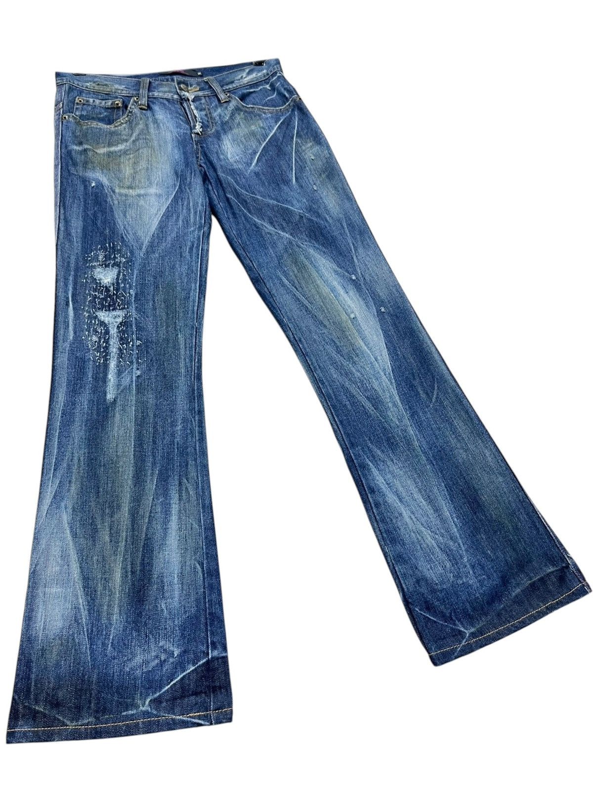 Midnight Studios Midas Machiavel Japan Distressed Flare Denim Y2K Rare Size US 29 - 4 Thumbnail