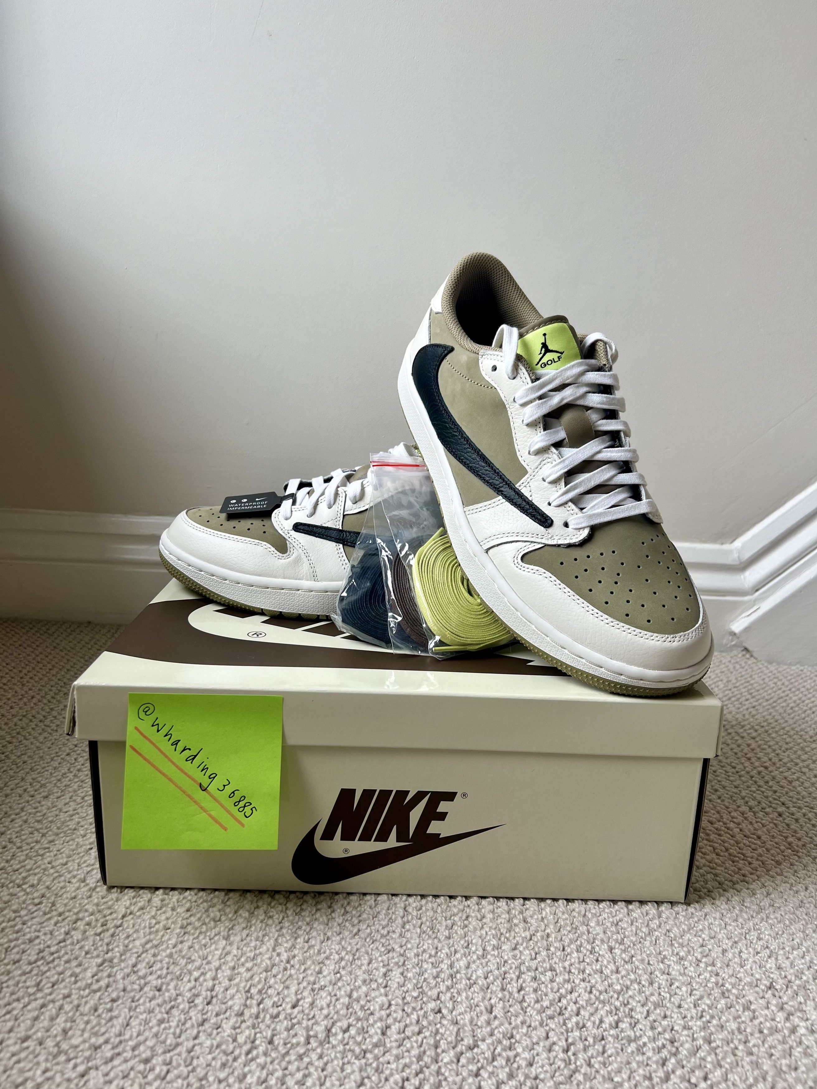 image of Nike Jordan 1 Retro Low Golf Travis Scott Neutral Olive Shoes, Men's (Size 9)