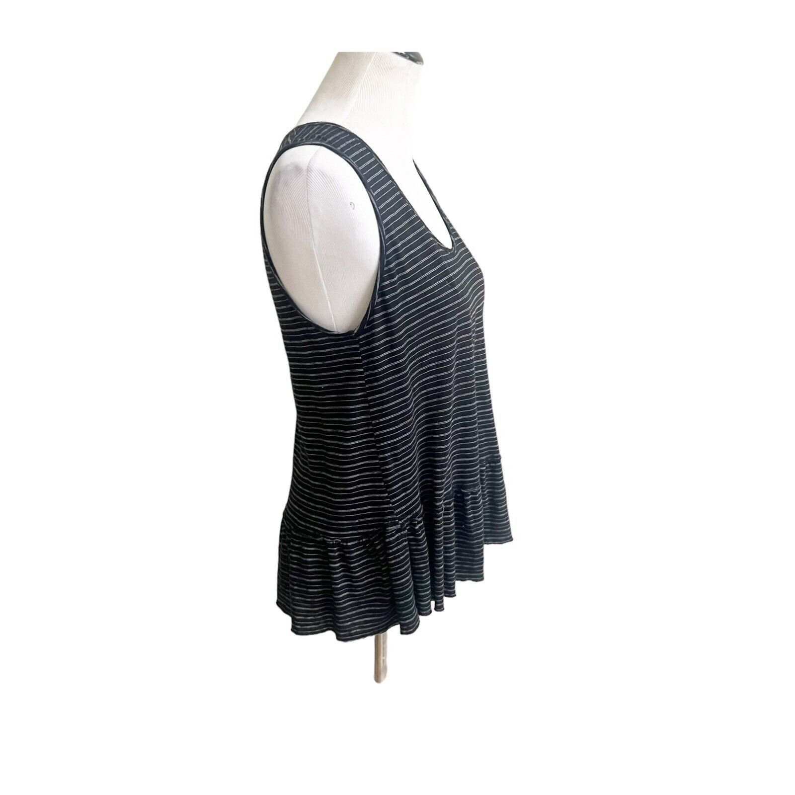 Michael Stars Michael Star Striped Peplum Tank OS Black White Linen Blend Size ONE SIZE - 2 Thumbnail
