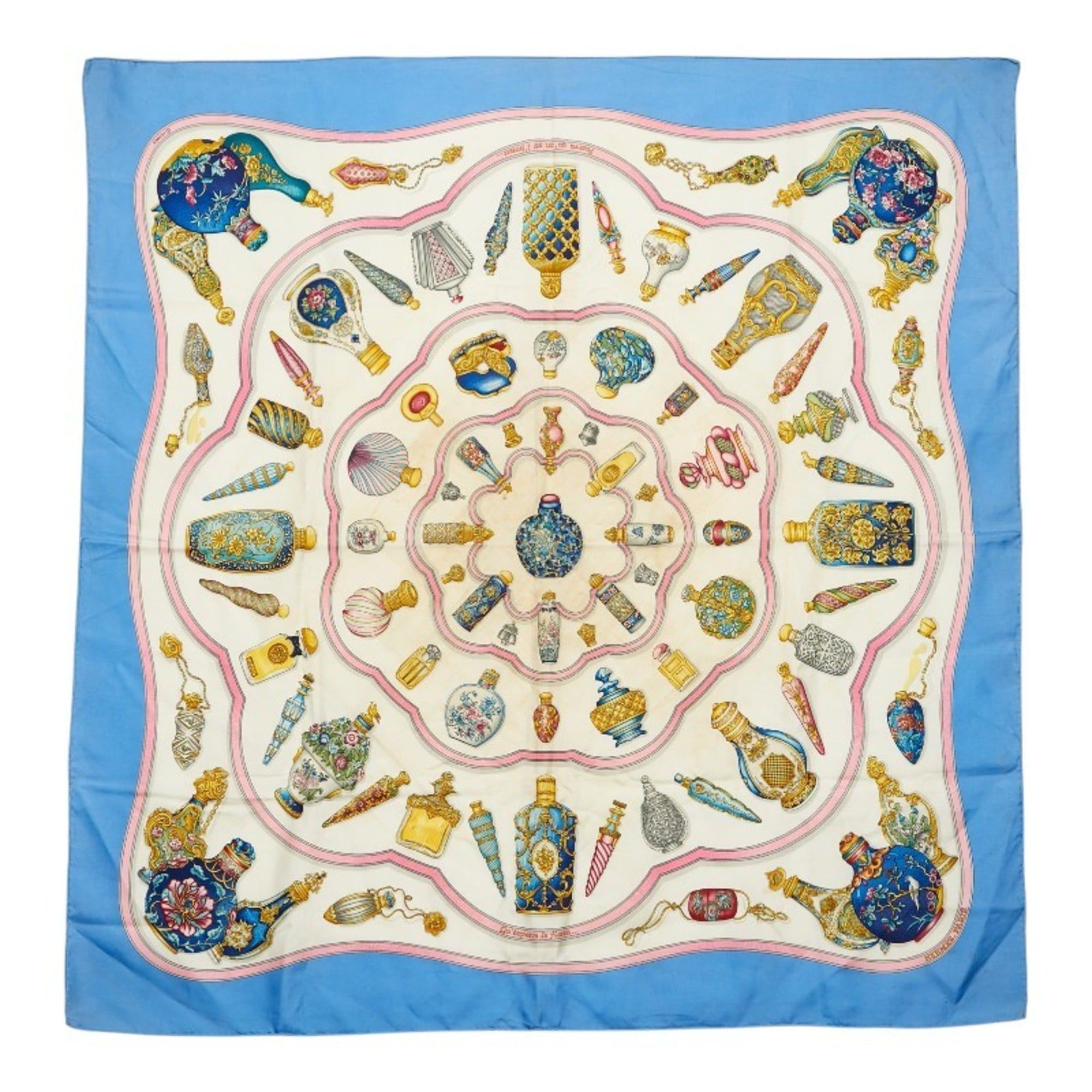 Hermes Hermes Carre 90 Qu importe le flacon Perfume Bottle Scarf Muffler Light Blue Multicolor Silk Women's HERMES Size ONE SIZE - 1 Thumbnail