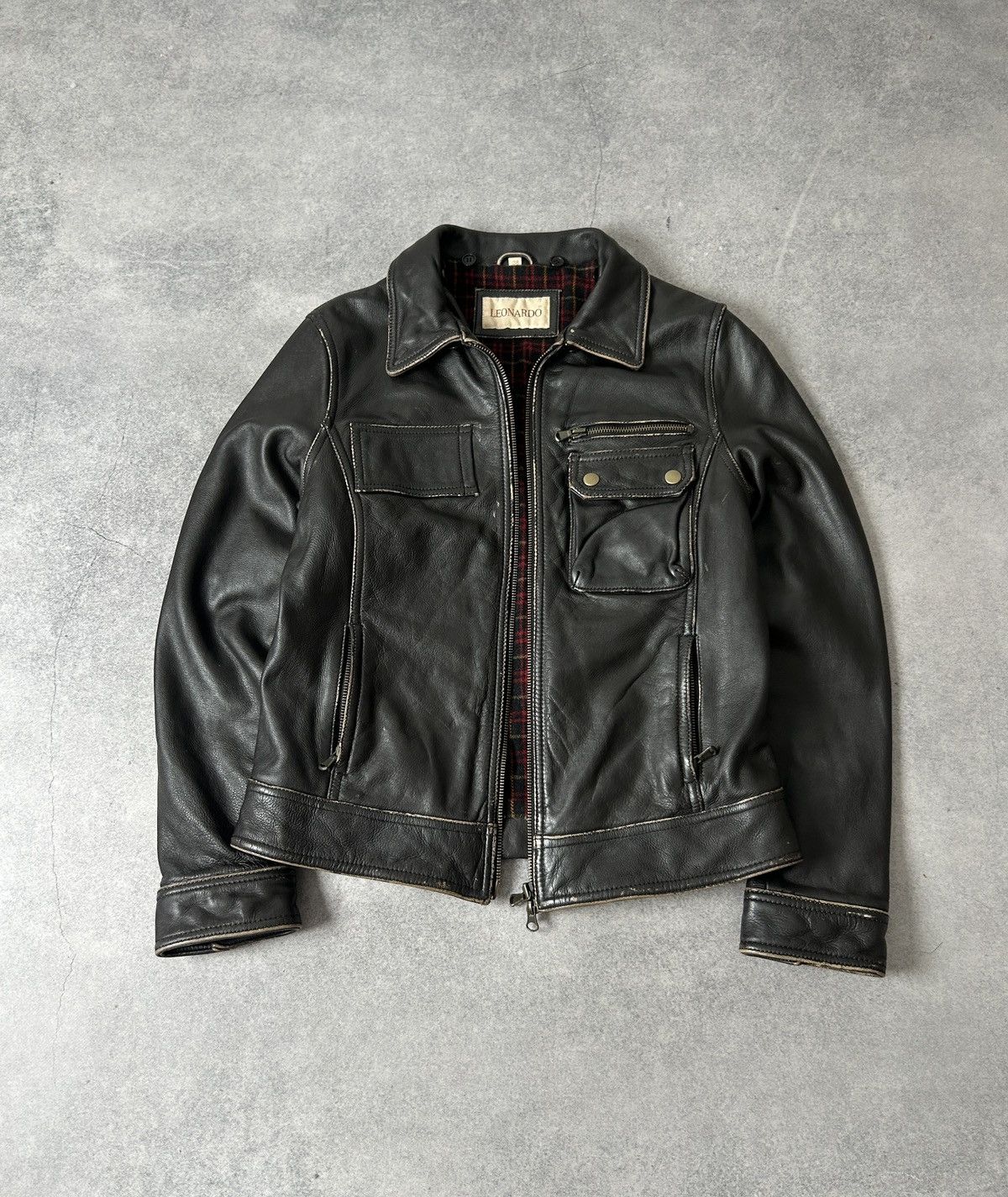 Leather Vintage Leonardo Leather Biker Jacket Black Café Racer Style Size S / US 4 / IT 40 - 1 Thumbnail