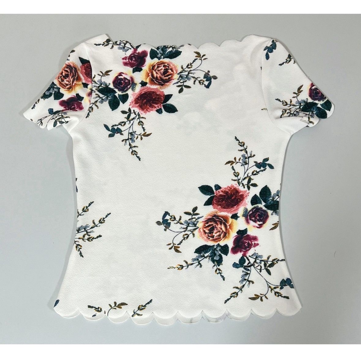 Vintage White Floral Scalloped Short Sleeve Top Shirt Blouse XS 🤍✨ Size XS / US 0-2 / IT 36-38 - 3 Thumbnail