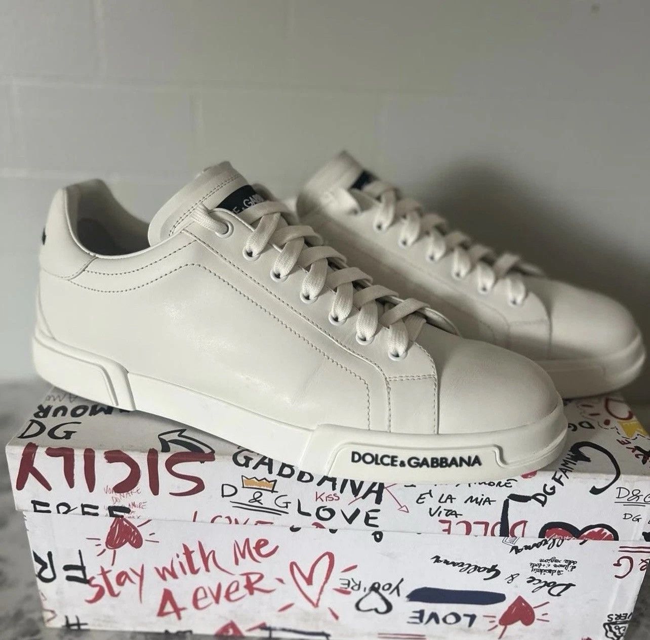 Dolce & Gabbana Dolce & Gabanna Men’s Portofino Low-Top Leather Sneakers Size US 11 / EU 44 - 1 Thumbnail
