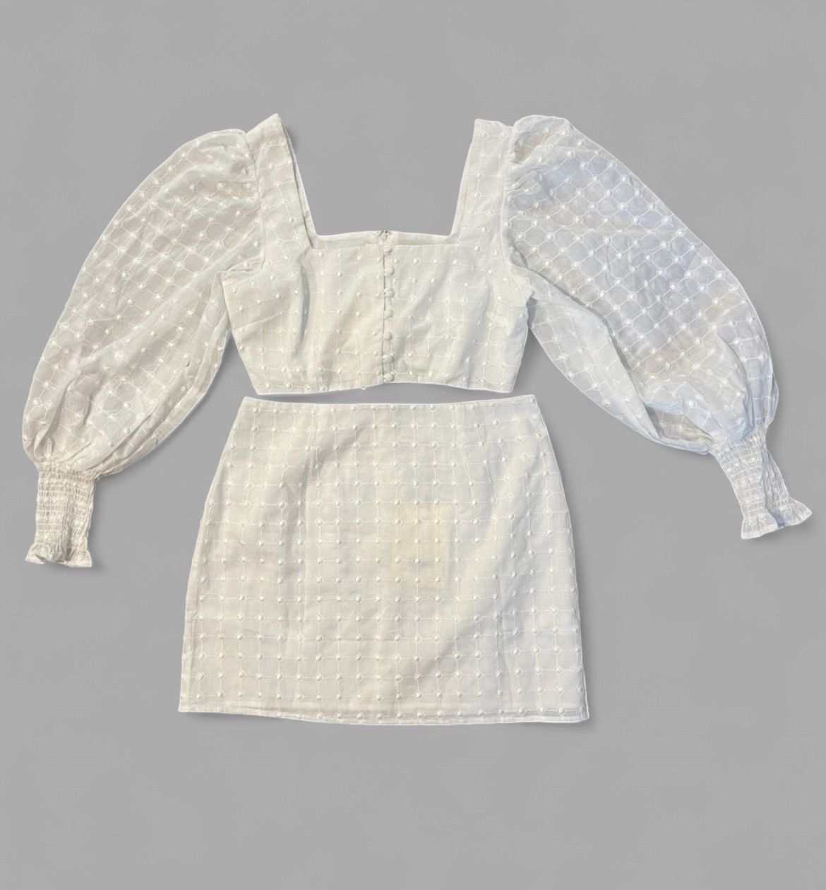 Other Sabo Skirt White Two Piece Set Crop Top & Mini Skirt XL Size 32" / US 10 / IT 46 - 2 Thumbnail