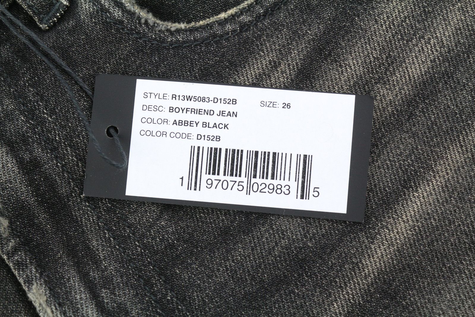 R13 BOYFRIEND 26 Distress Ripped Straight Abbey Black 84485 Size 26" / US 2 / IT 38 - 7 Thumbnail
