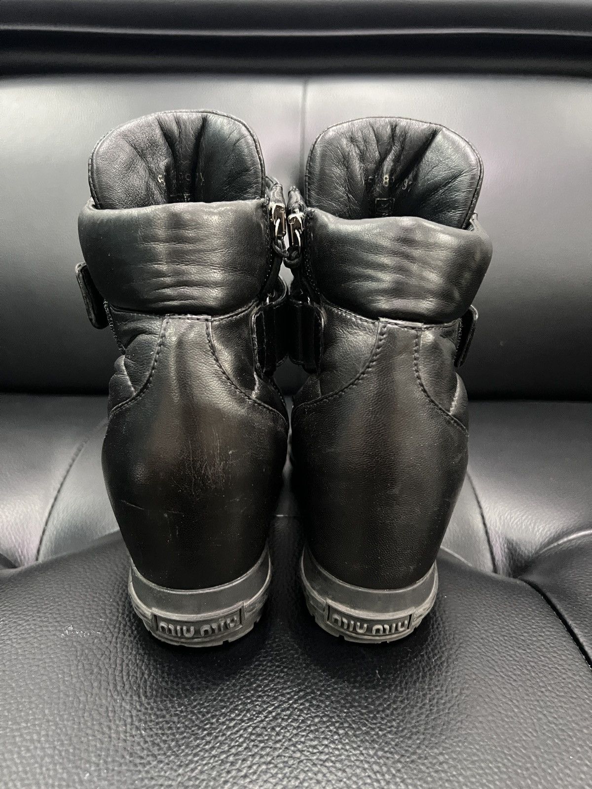 Miu Miu Miu Miu Metal Toe Lace-Up Wedge High-Top Boots Size US 7.5 / IT 37.5 - 8 Thumbnail