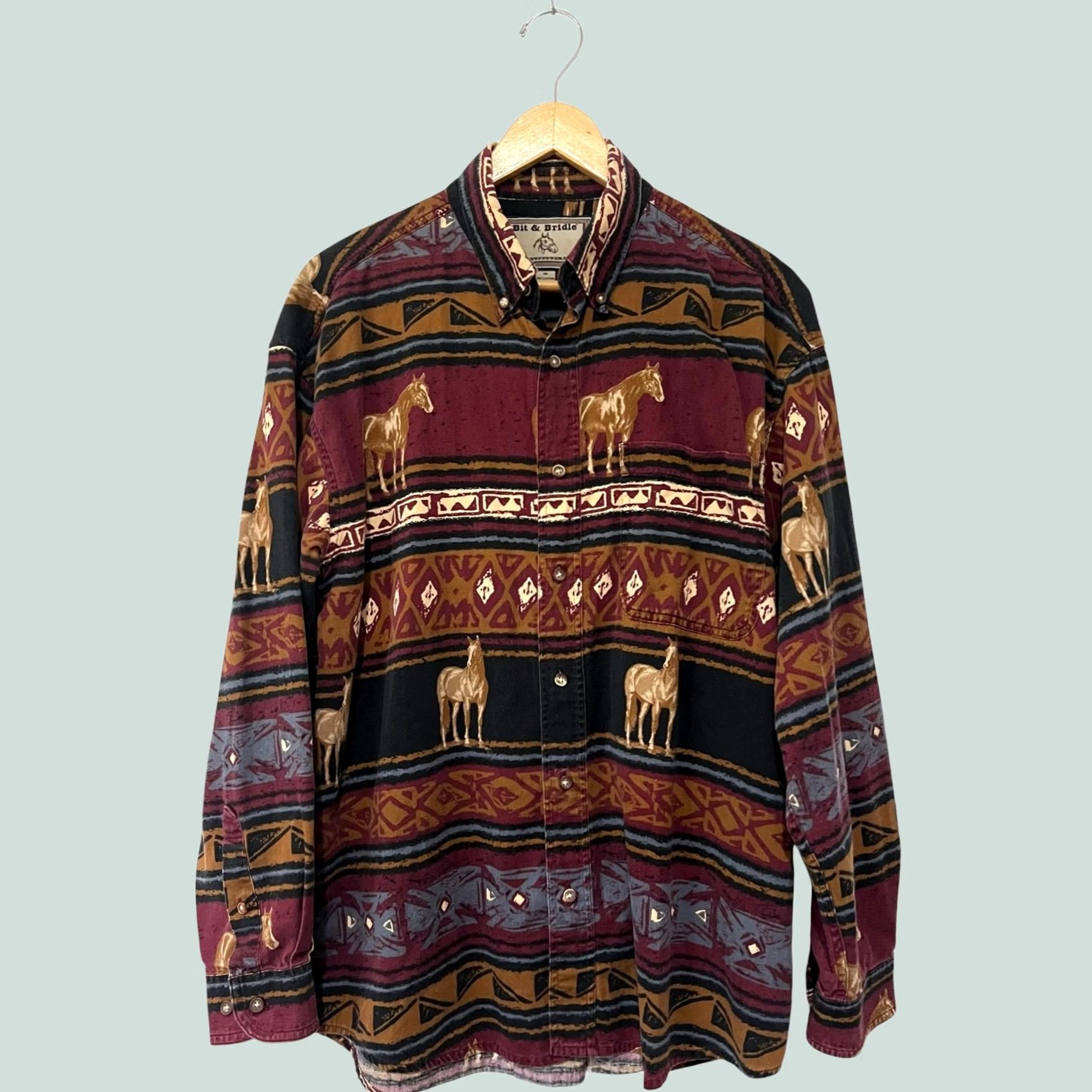 Vintage Bit & Bridle Button Up Shirt Cowboys Western Aztec Southwest Mens M Size US M / EU 48-50 / 2 - 1 Thumbnail