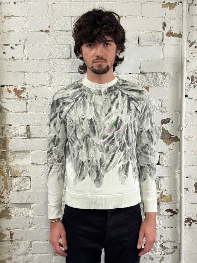 Diesel 2000s Diesel White & Grey Feather Print Sweater Size US XS / EU 42 / 0 - 2 Thumbnail